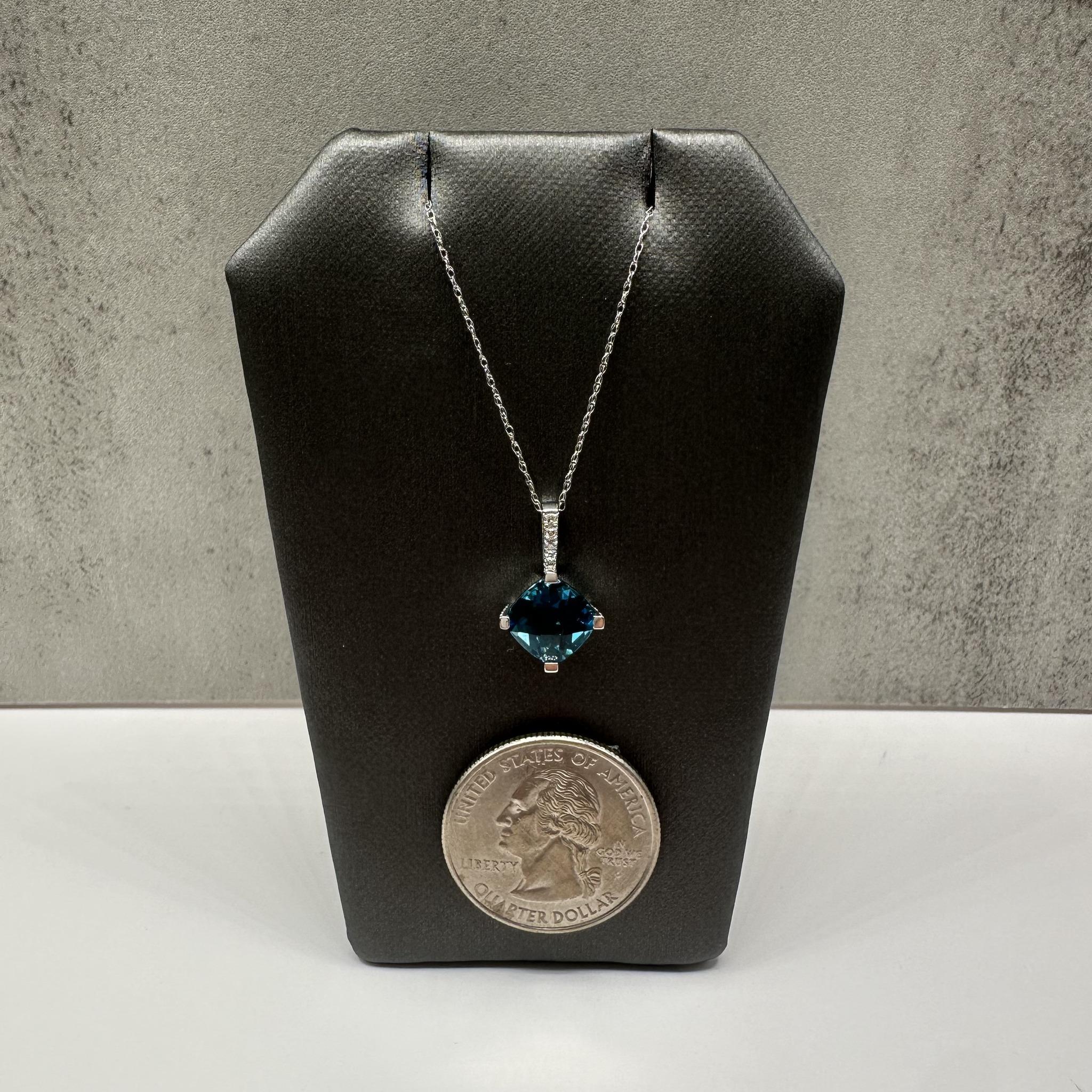 London Blue Topaz Diamond Necklace 10K White Gold 18in New