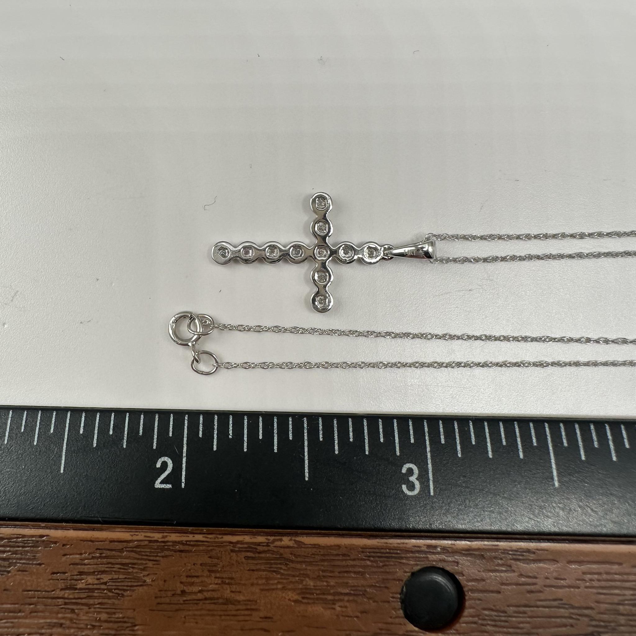 Diamond Cross Necklace in 14kt White Gold – 0.07ctw, 18in, New