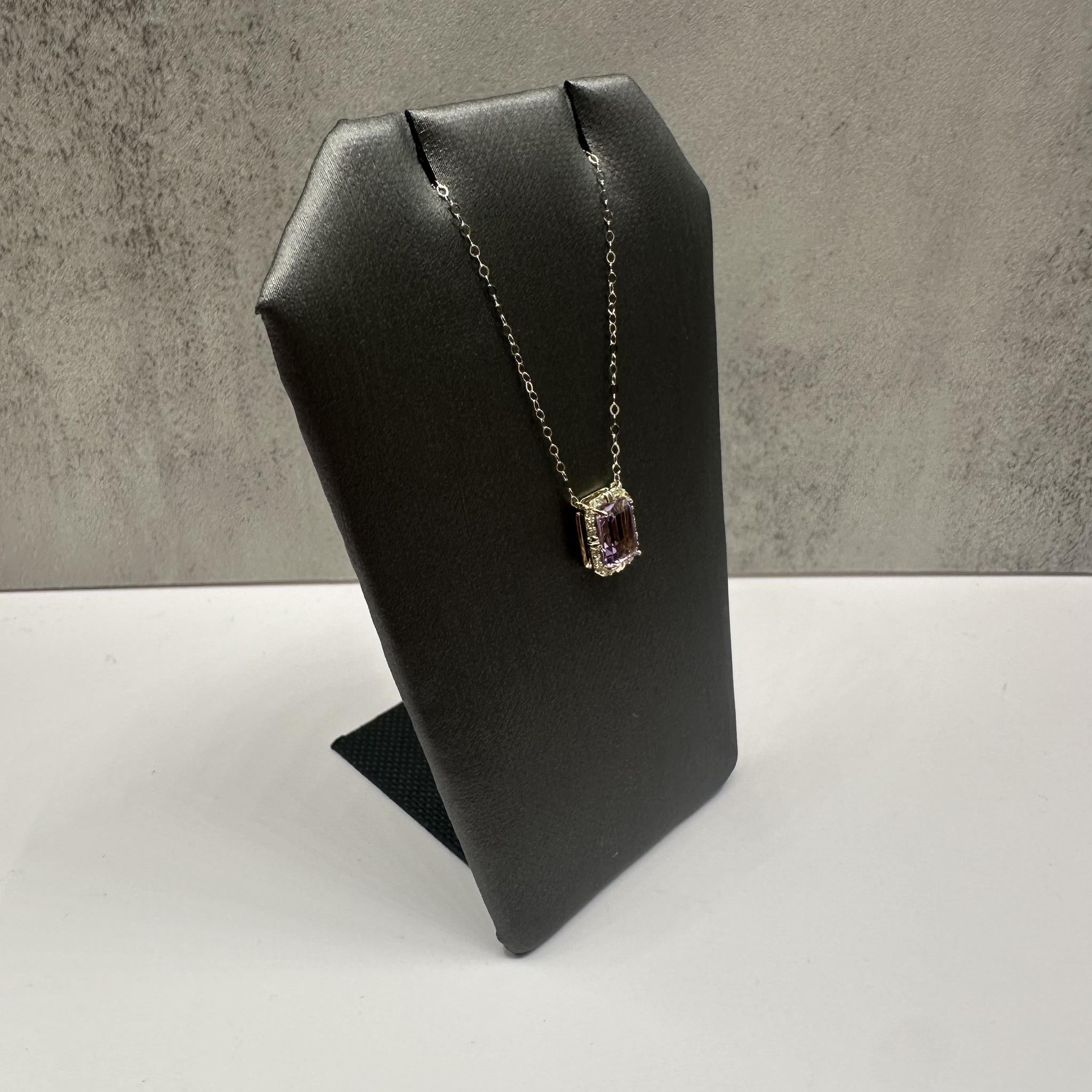 Emerald Cut Amethyst Diamond Necklace 10K Yellow Gold 18.25in New