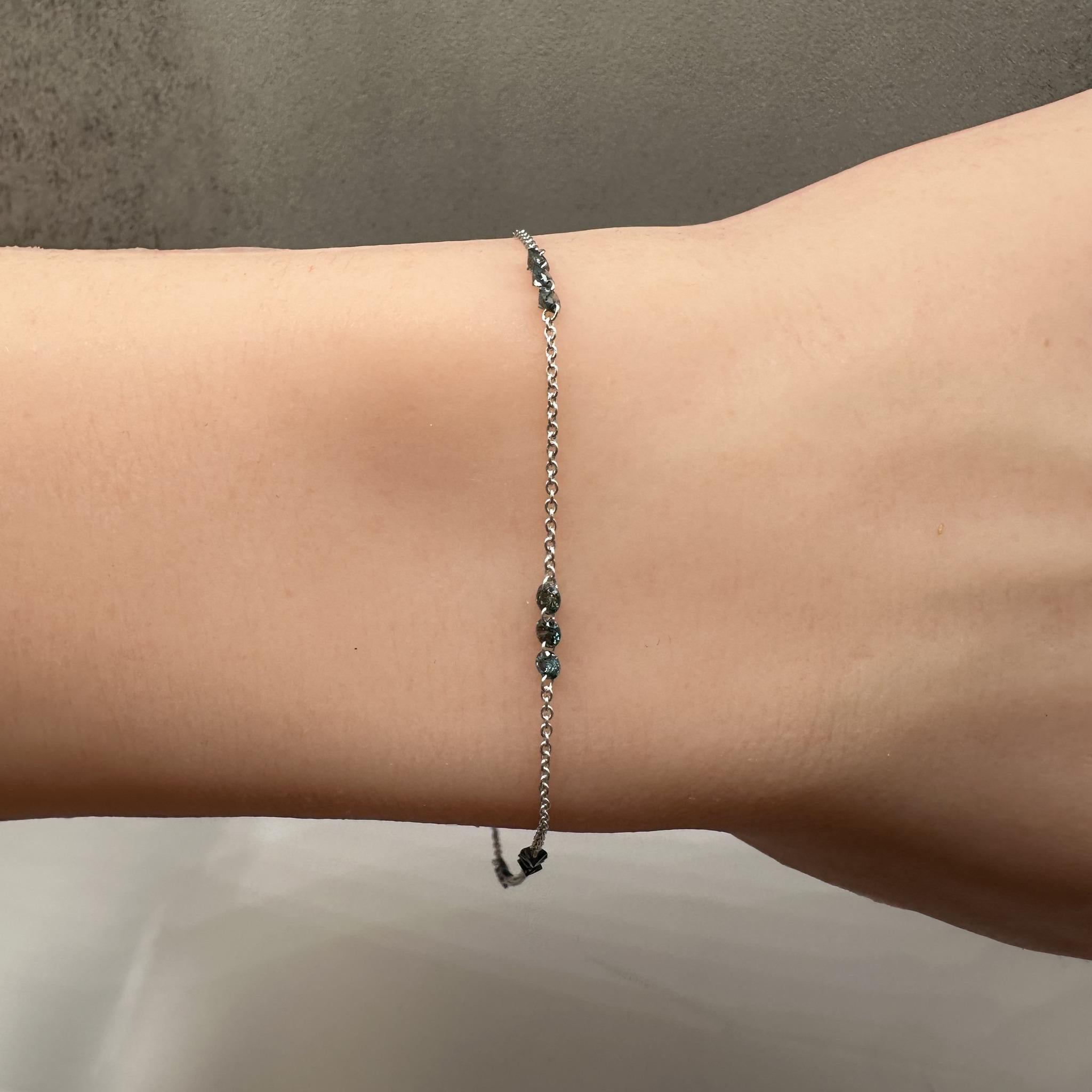 Blue Diamond Station Bracelet 14K White Gold 0.80ctw Adjustable New