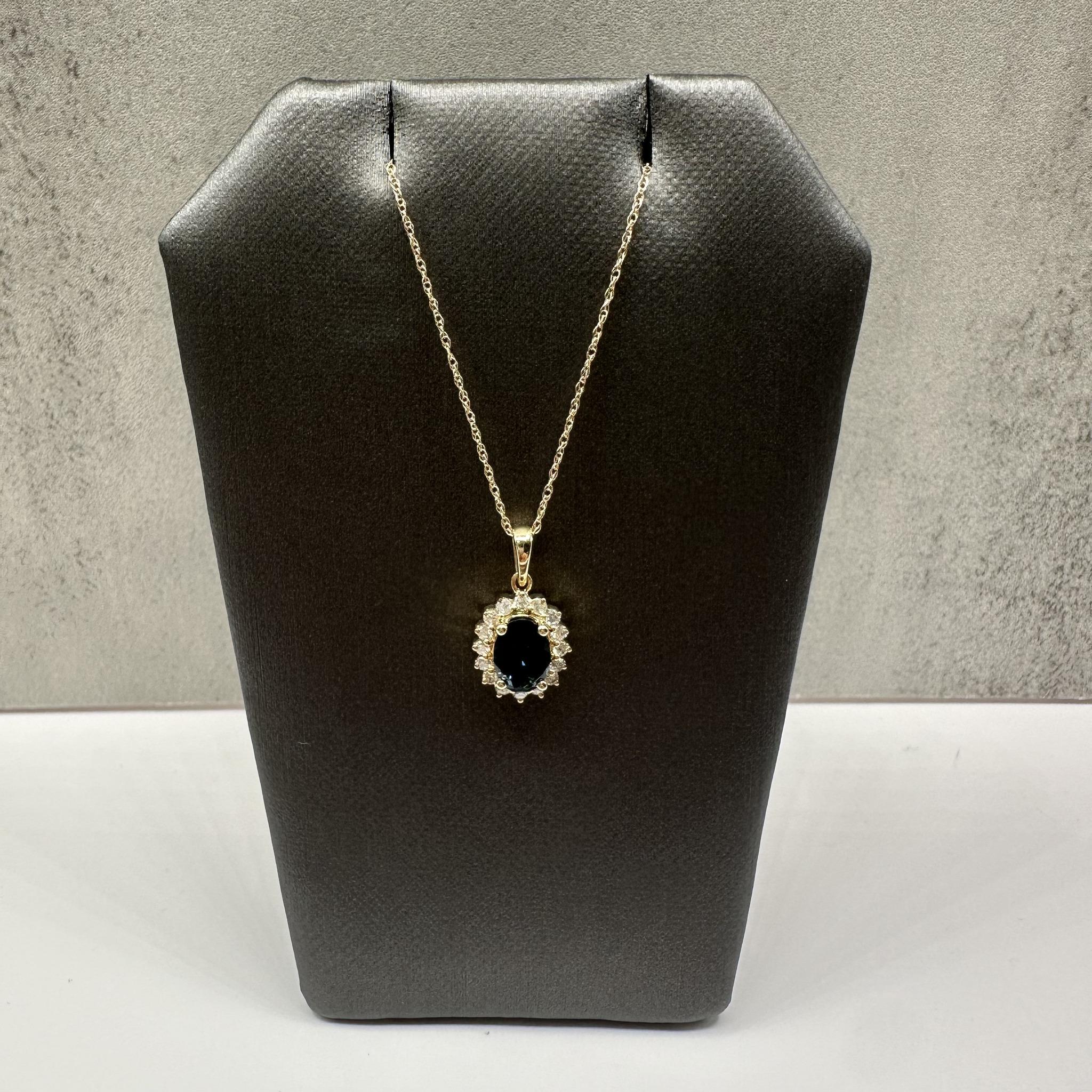 London Blue Topaz Diamond Necklace 10K Yellow Gold 18in New