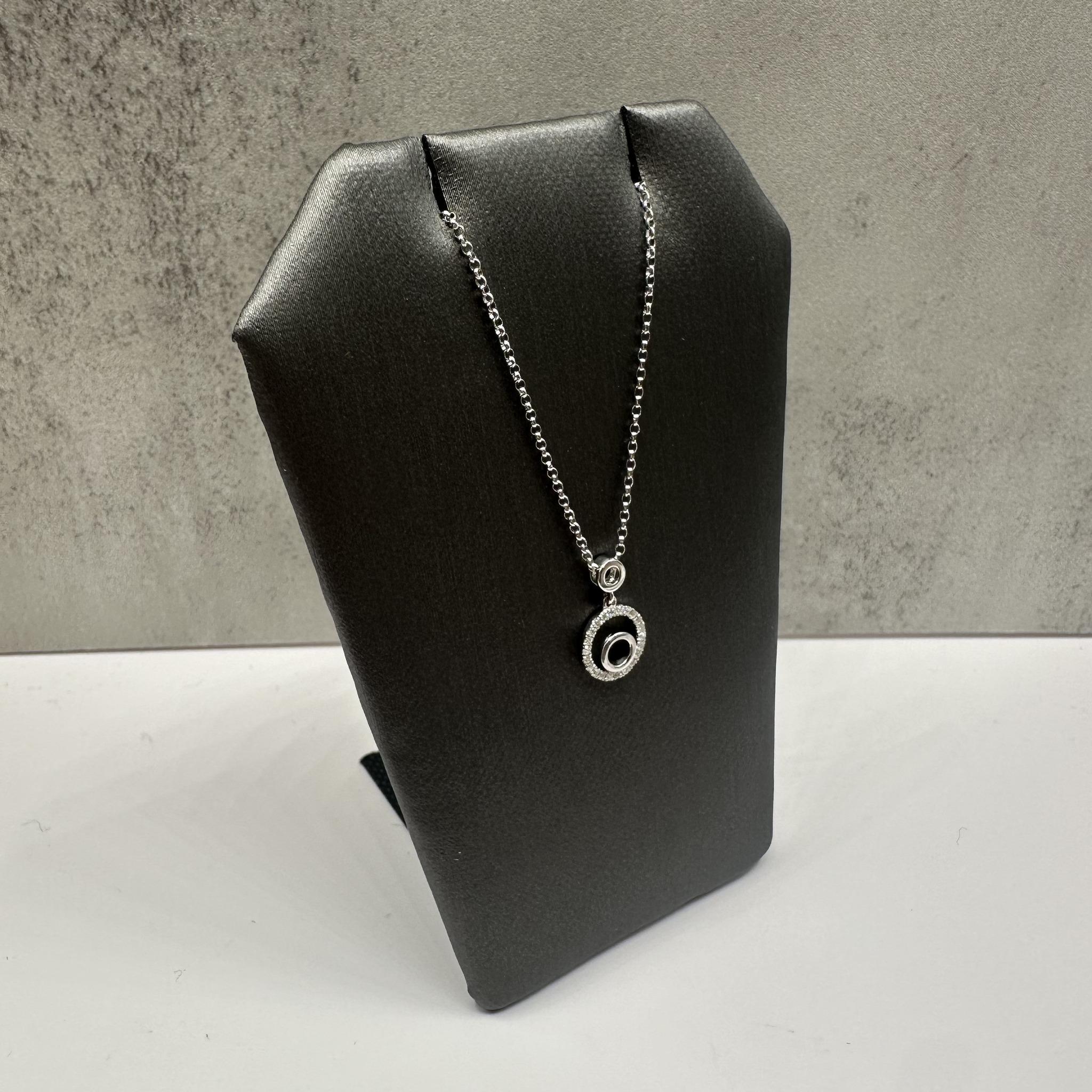 Diamond Circle Pendant Necklace 14K White Gold 0.09ctw 15.75in