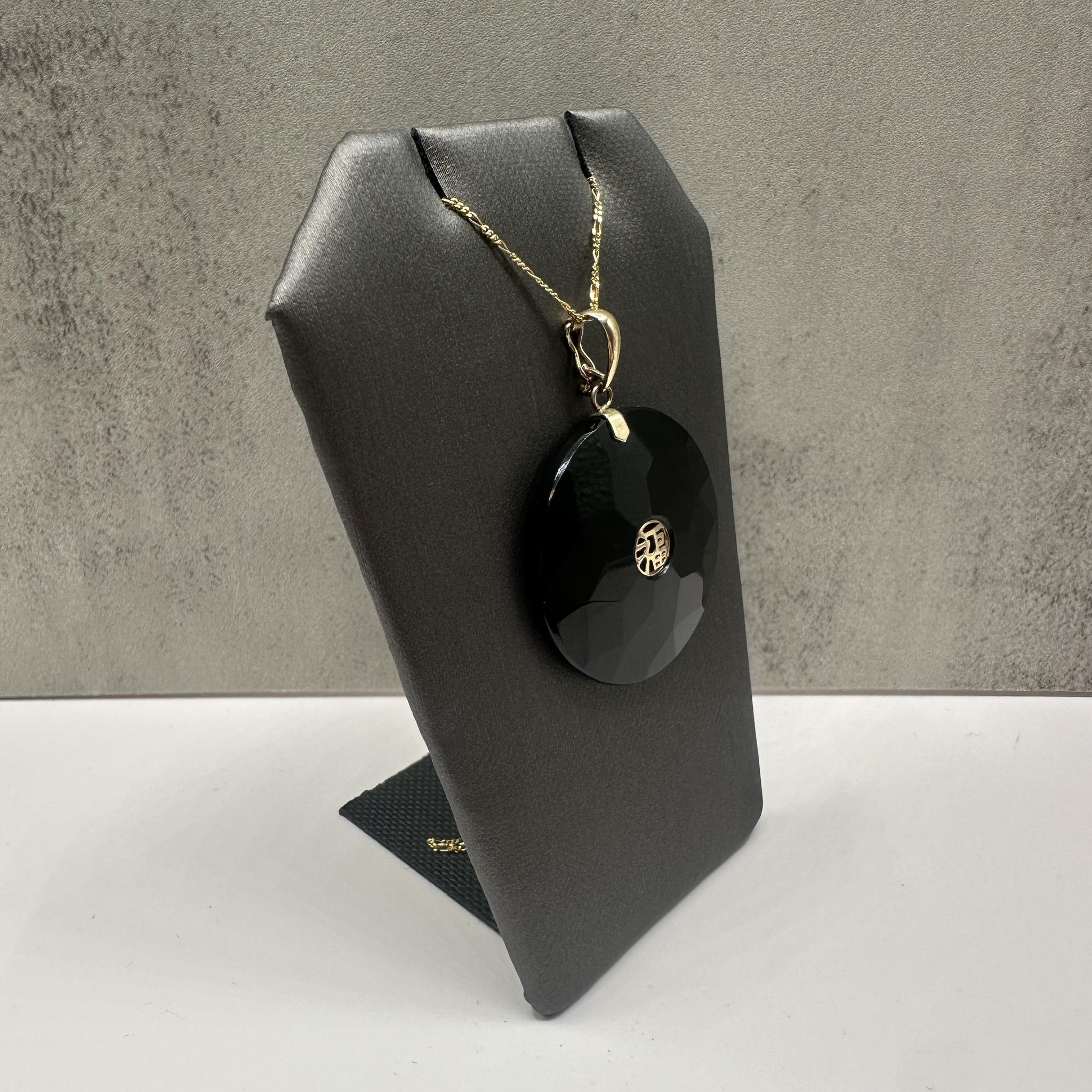 Black Onyx Necklace in 10kt Yellow Gold – Enhancer Bail, 18in, New