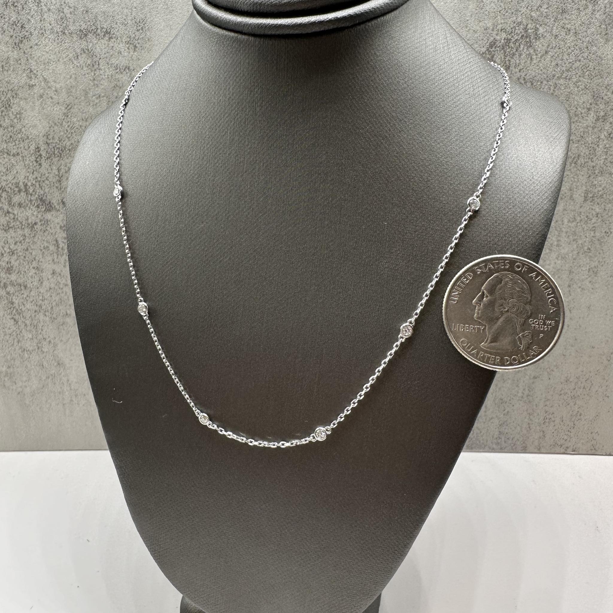 Diamond Station Necklace 14K White Gold 0.32ctw 17.5in New