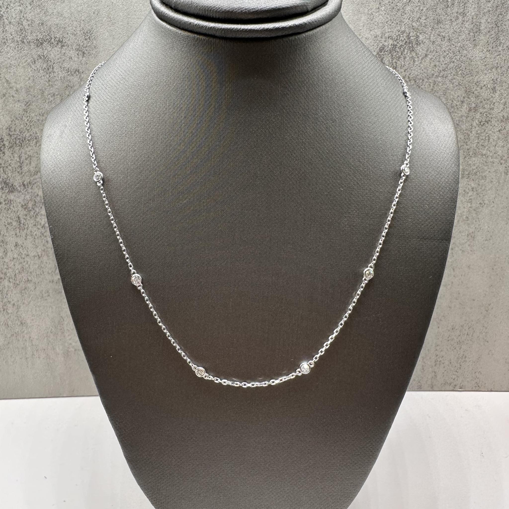 Diamond Station Necklace 14K White Gold 0.32ctw 17.5in New
