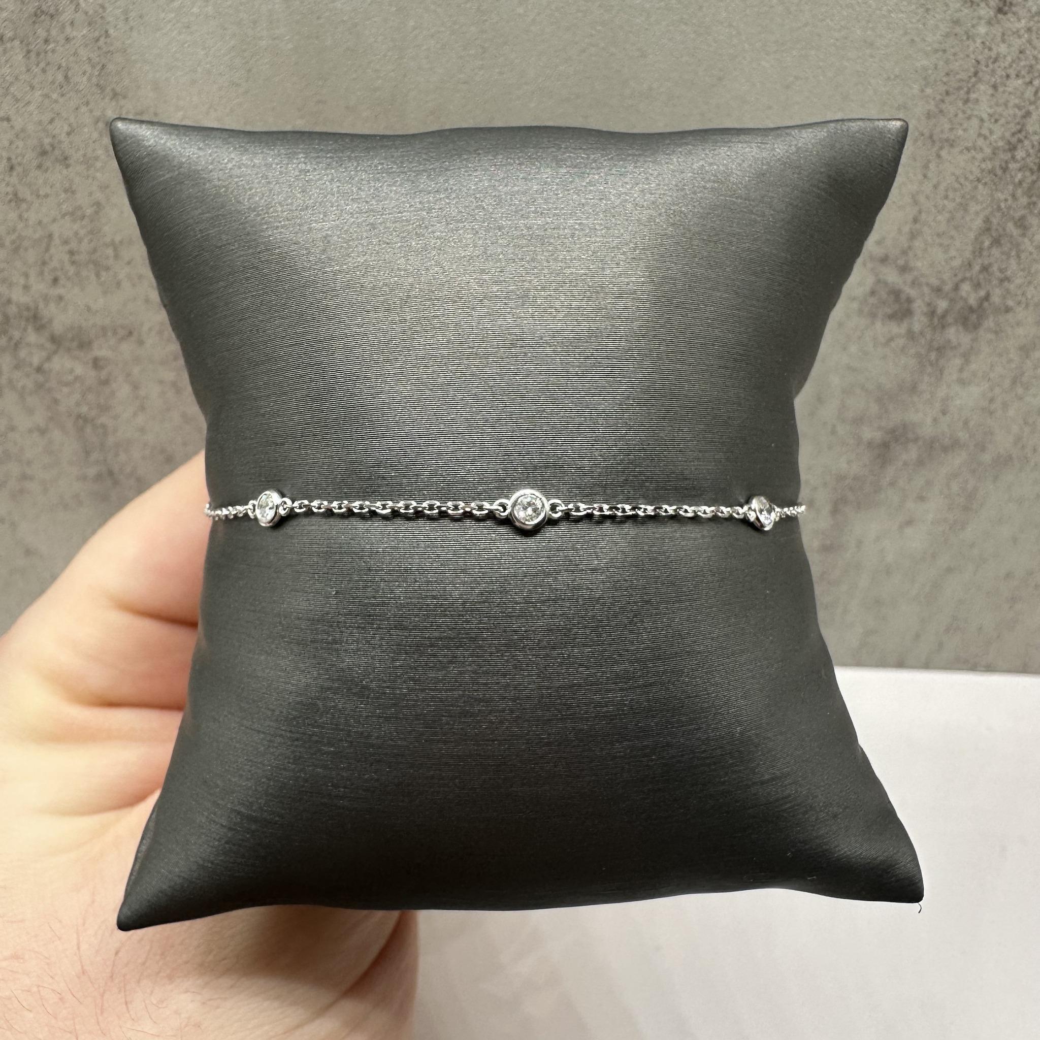 Diamond Station Bracelet in 14kt White Gold – 0.22ctw, 7in, New