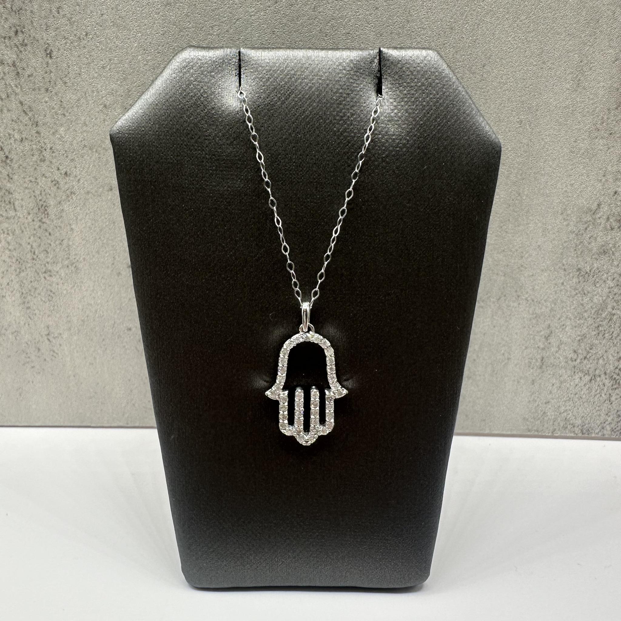 Natural Diamond Hamsa Necklace in 14kt White Gold – 0.33ctw, 18in, New