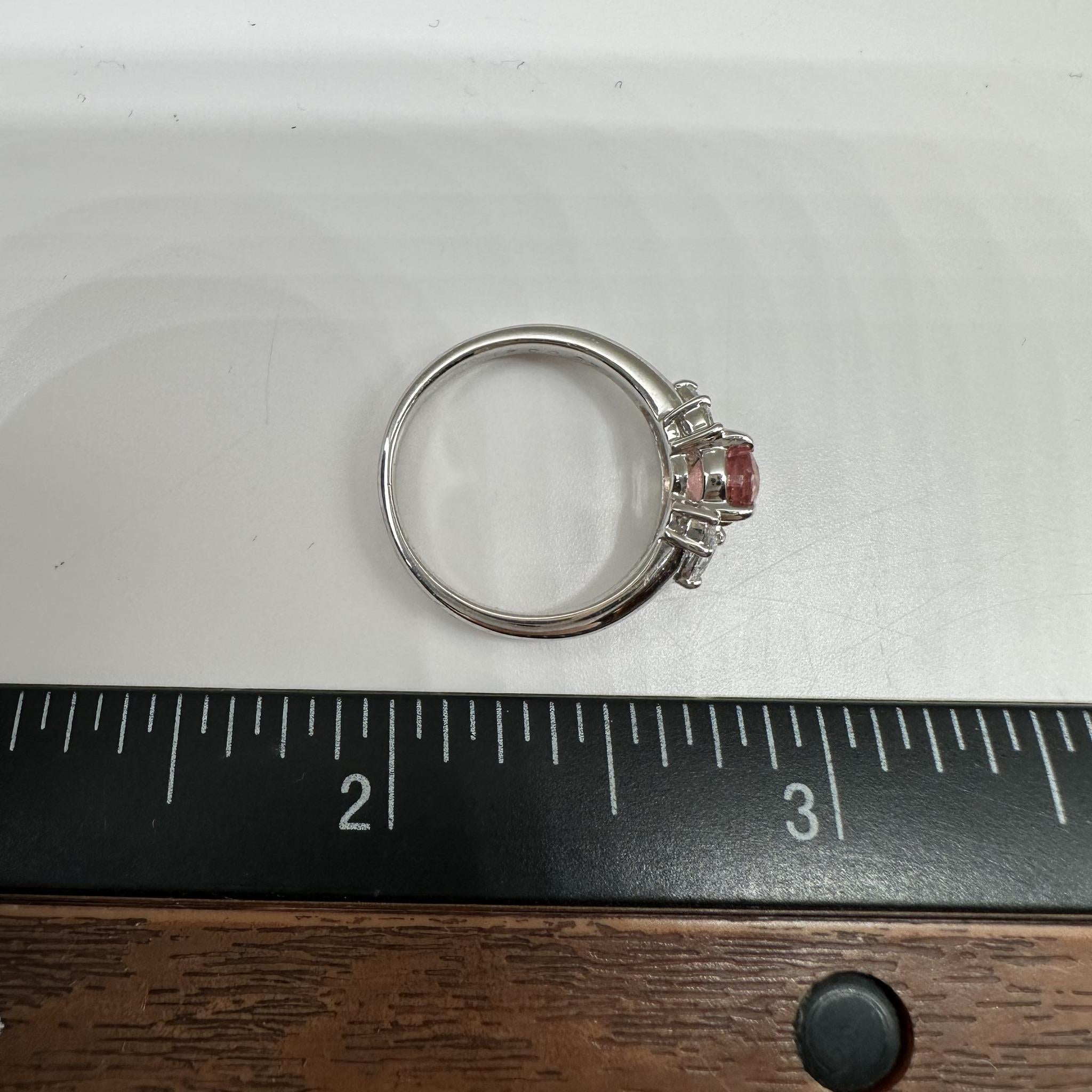 Estate Padparadscha Sapphire Ring in Platinum 1.12ct Sapphire 0.21ctw Diamond