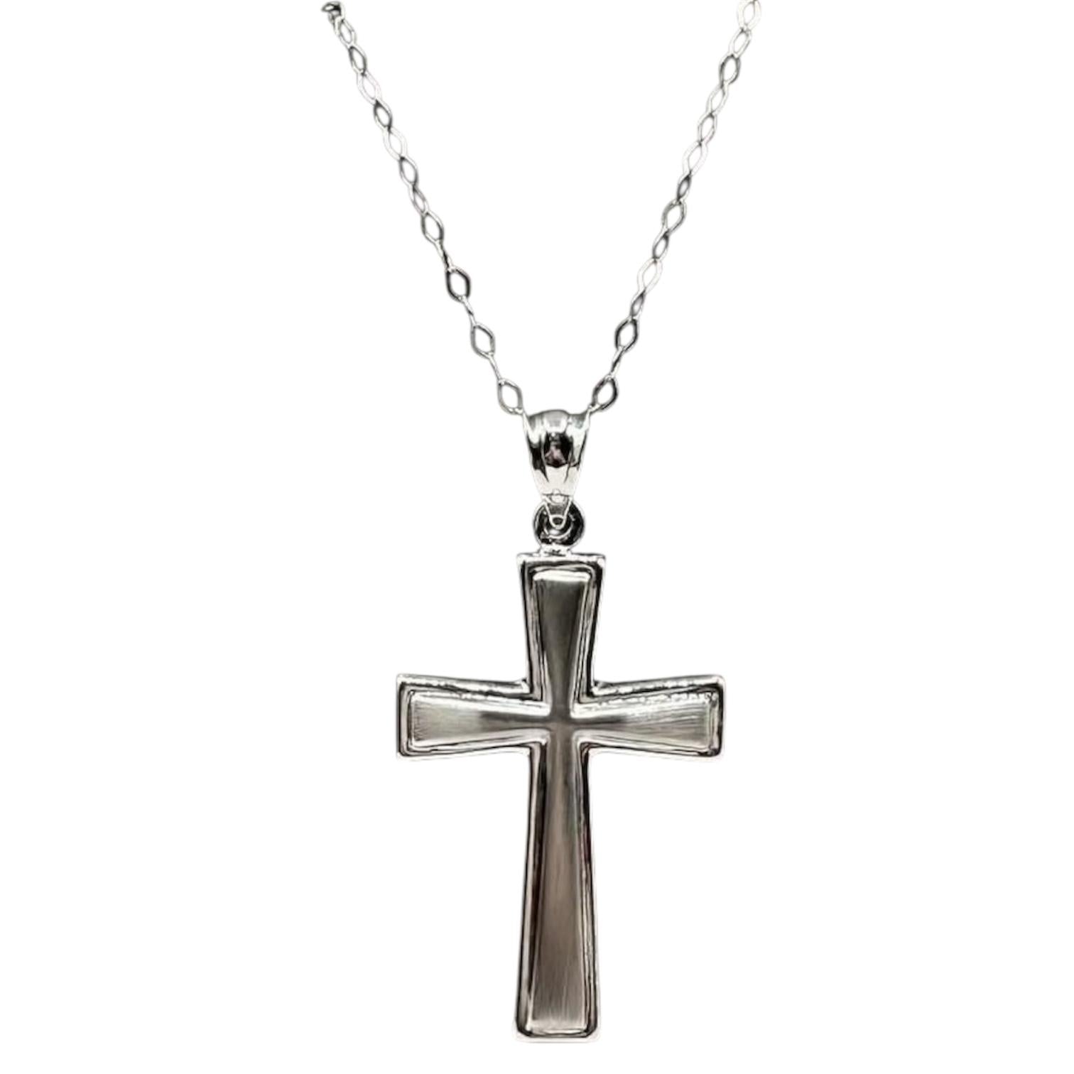 Cross Necklace in 14kt White Gold - 16", 1.4g, Spring Ring Clasp, New Condition