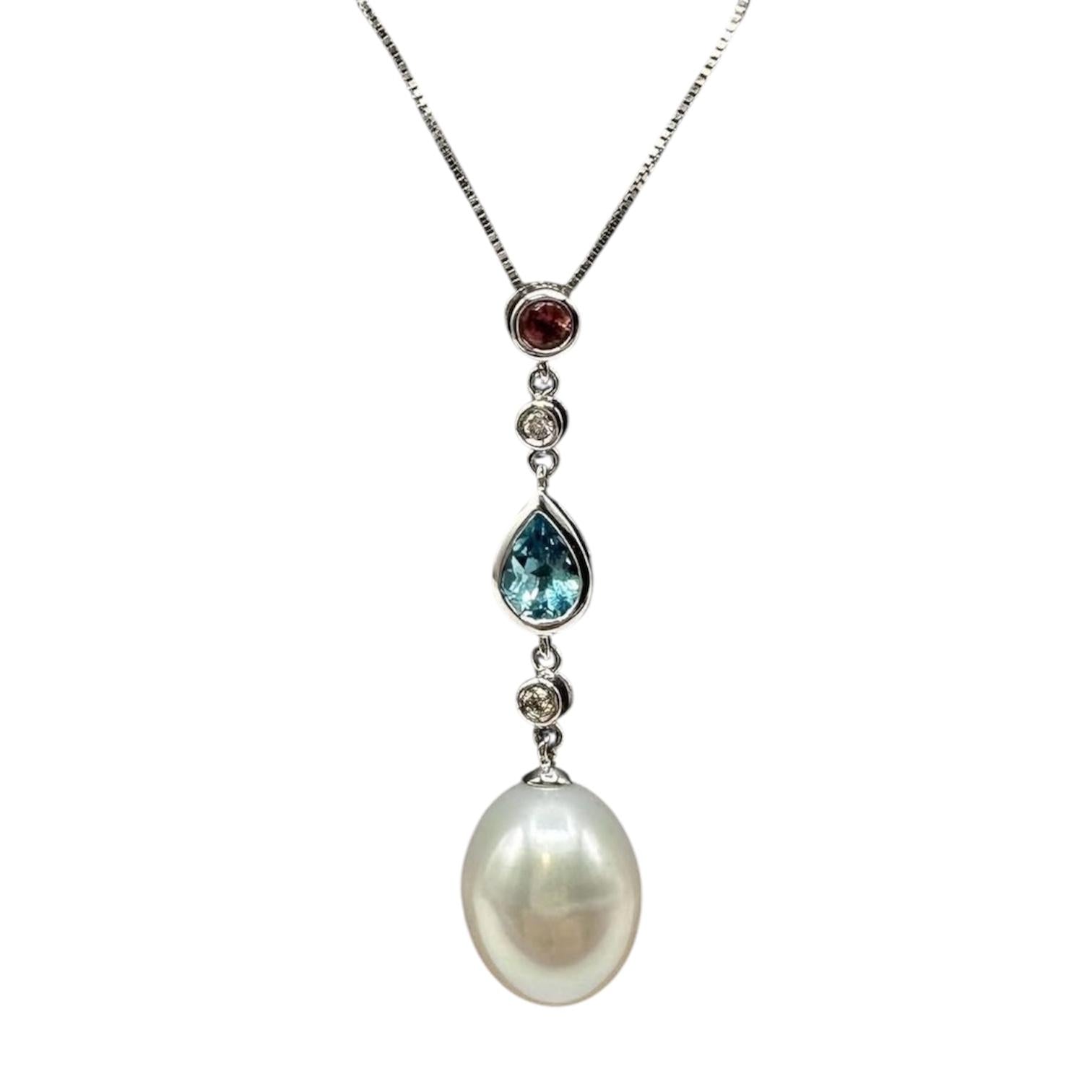 Multi Gemstone & Diamond Necklace in 14kt White Gold – 18in, New