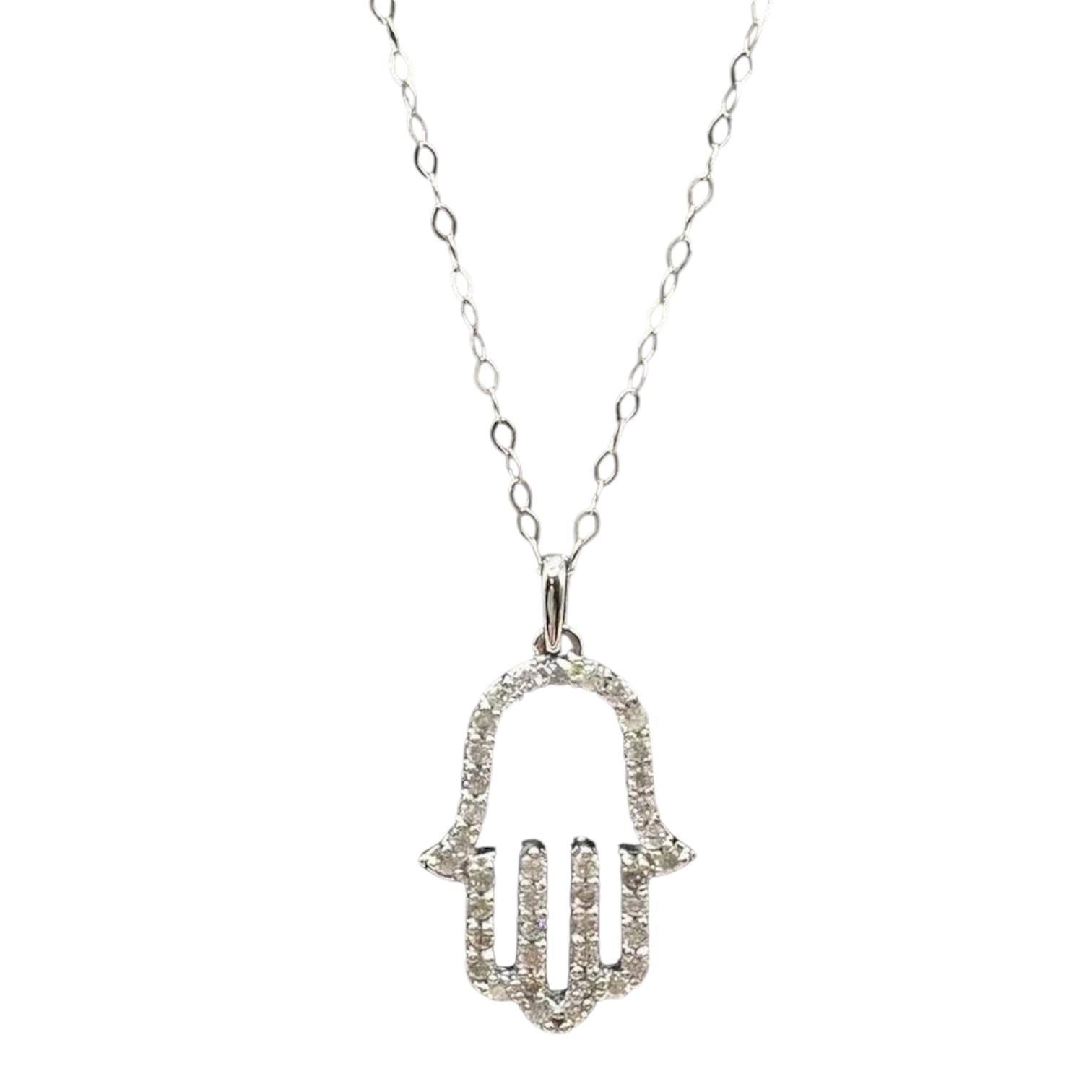 Natural Diamond Hamsa Necklace in 14kt White Gold – 0.33ctw, 18in, New