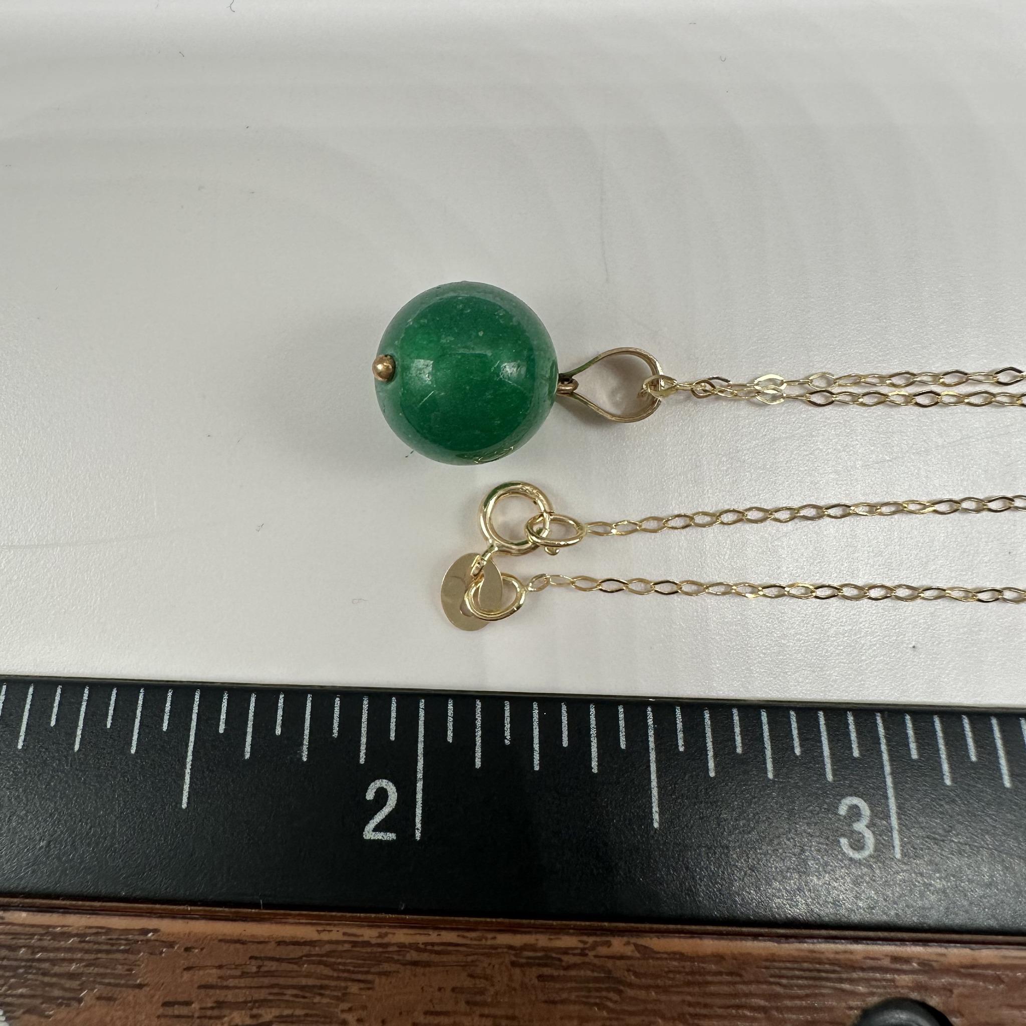 Malachite Pendant Necklace in 14kt Yellow Gold – 10mm, 18in, New