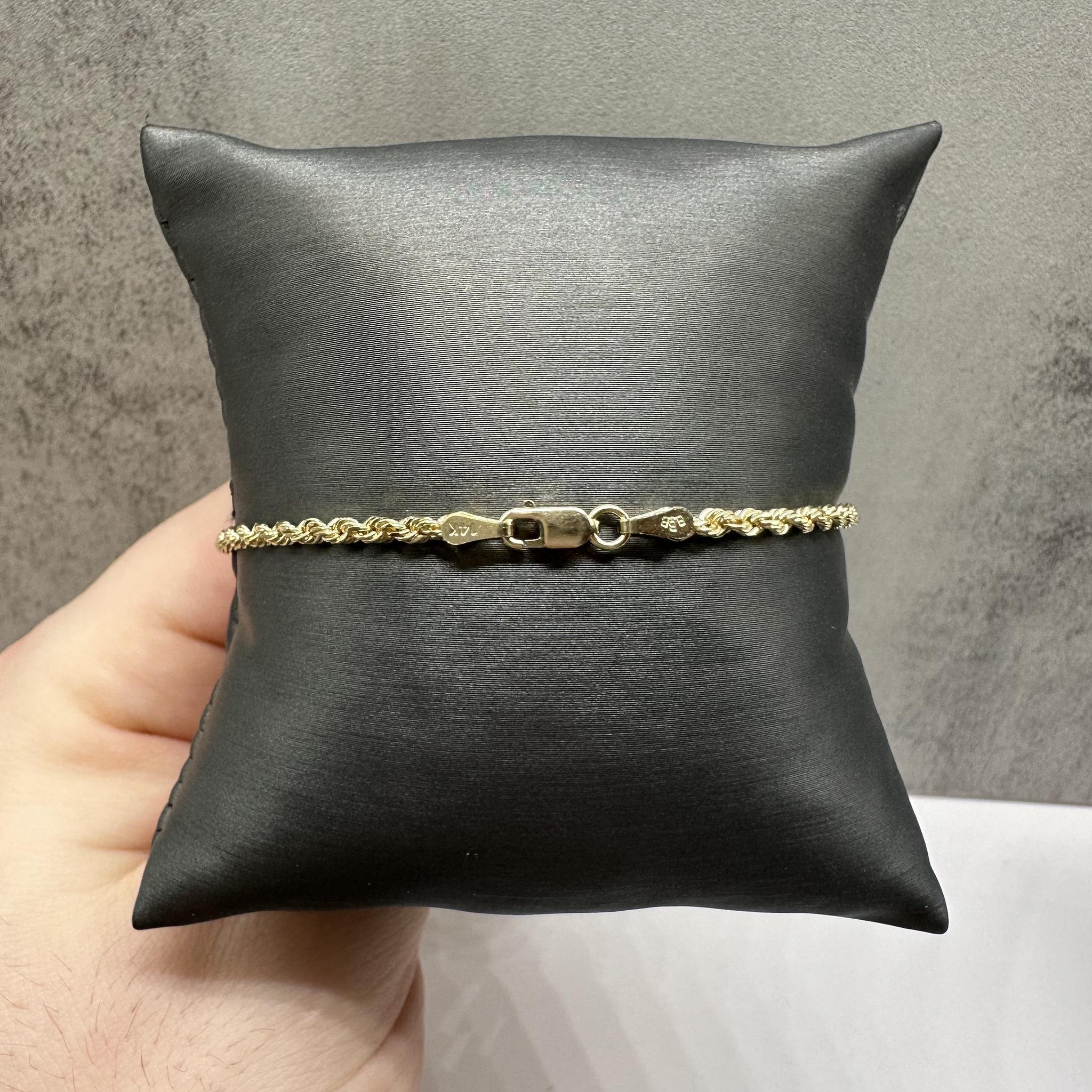 Solid 14kt Yellow Gold Rope Bracelet 2.4mm 7.5"