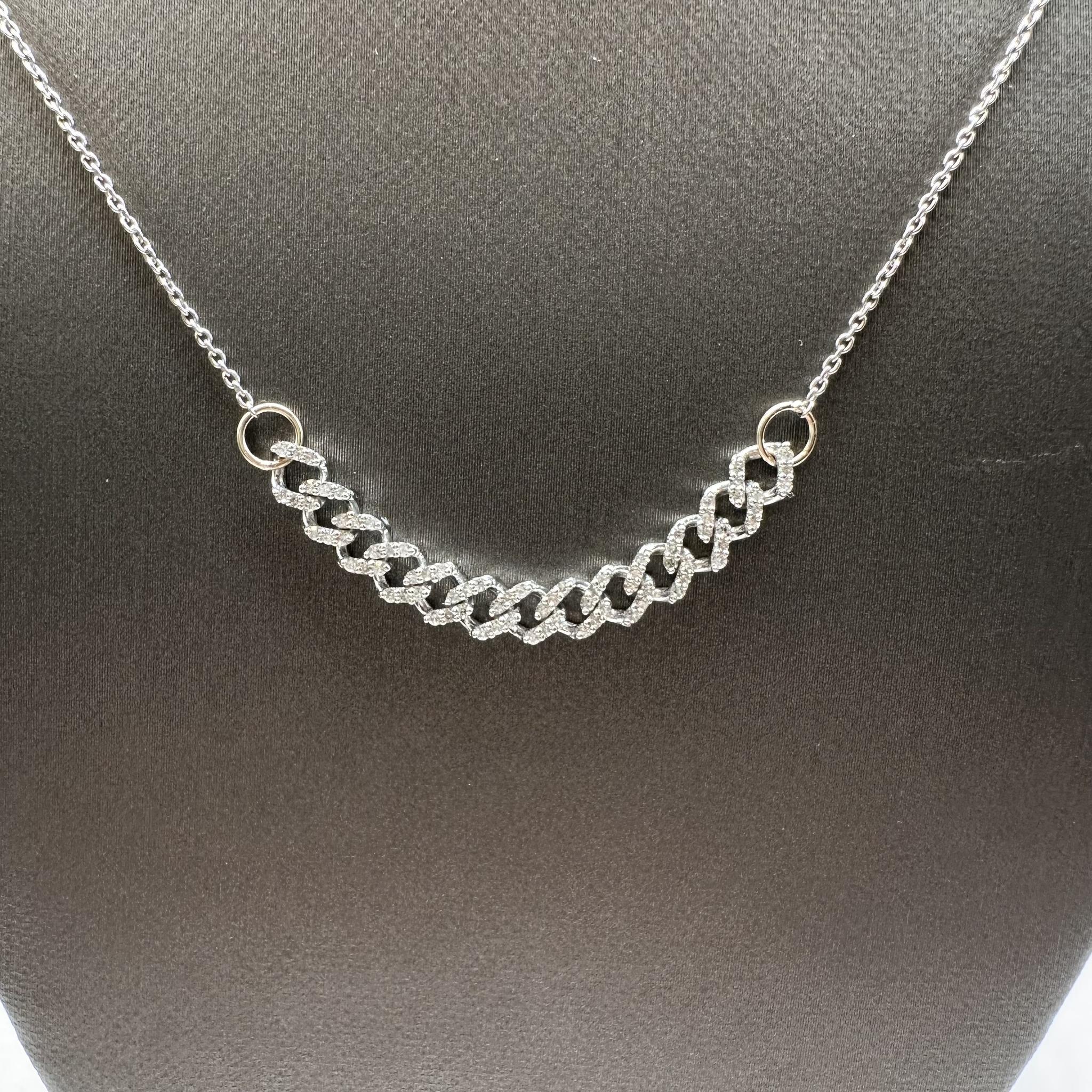 Micro Cuban Diamond Necklace 14K White Gold 0.25ctw 17.5in New