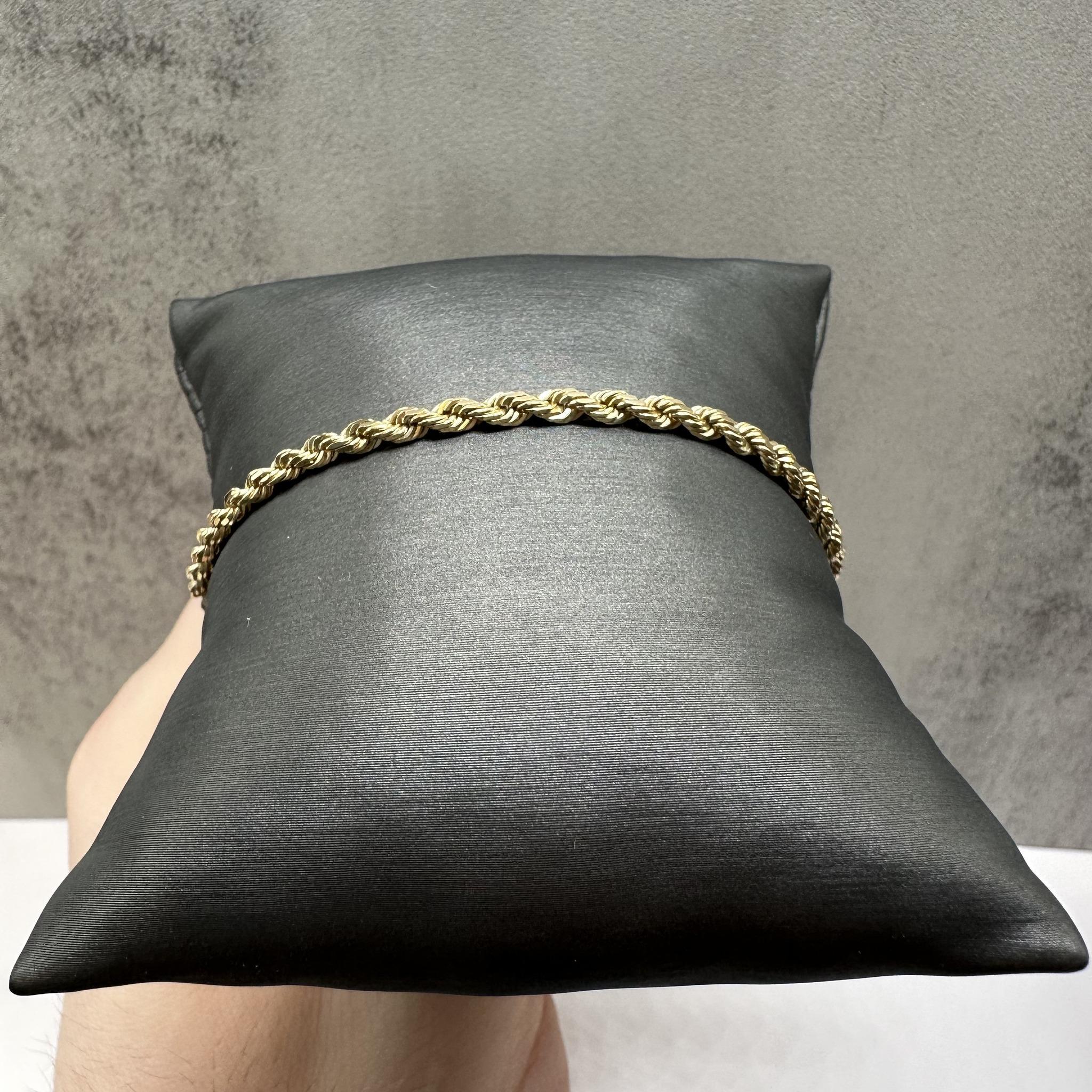 Solid 14kt Yellow Gold Rope Bracelet 3mm 8"