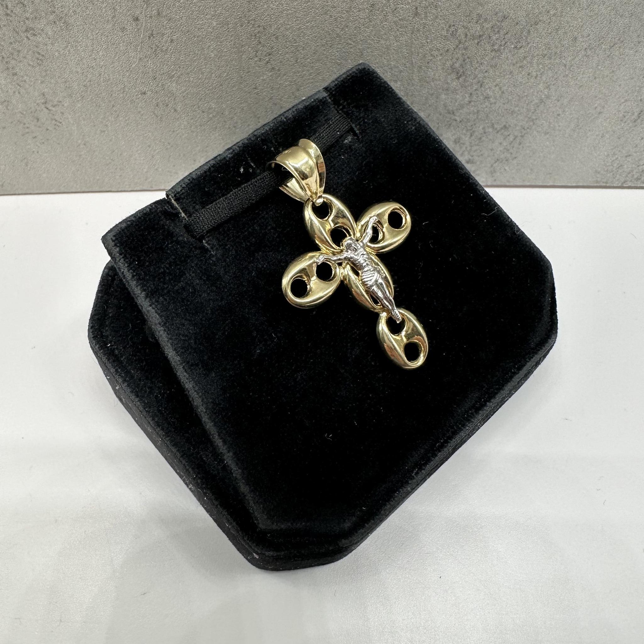 Puff Cross Pendant in 14kt Two Tone Gold – Hollow, New