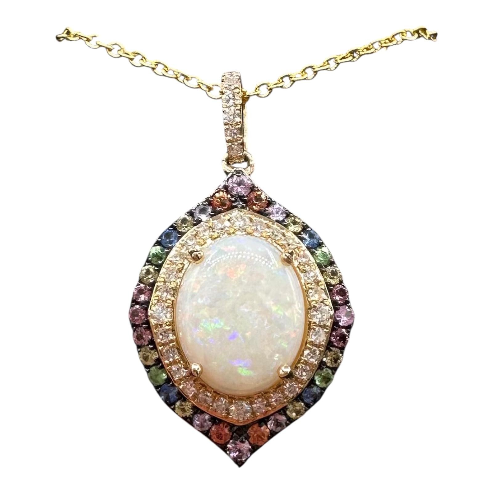 Effy 14K Gold Opal Diamond Multi Gem Necklace 1.97ctw NWT 18”