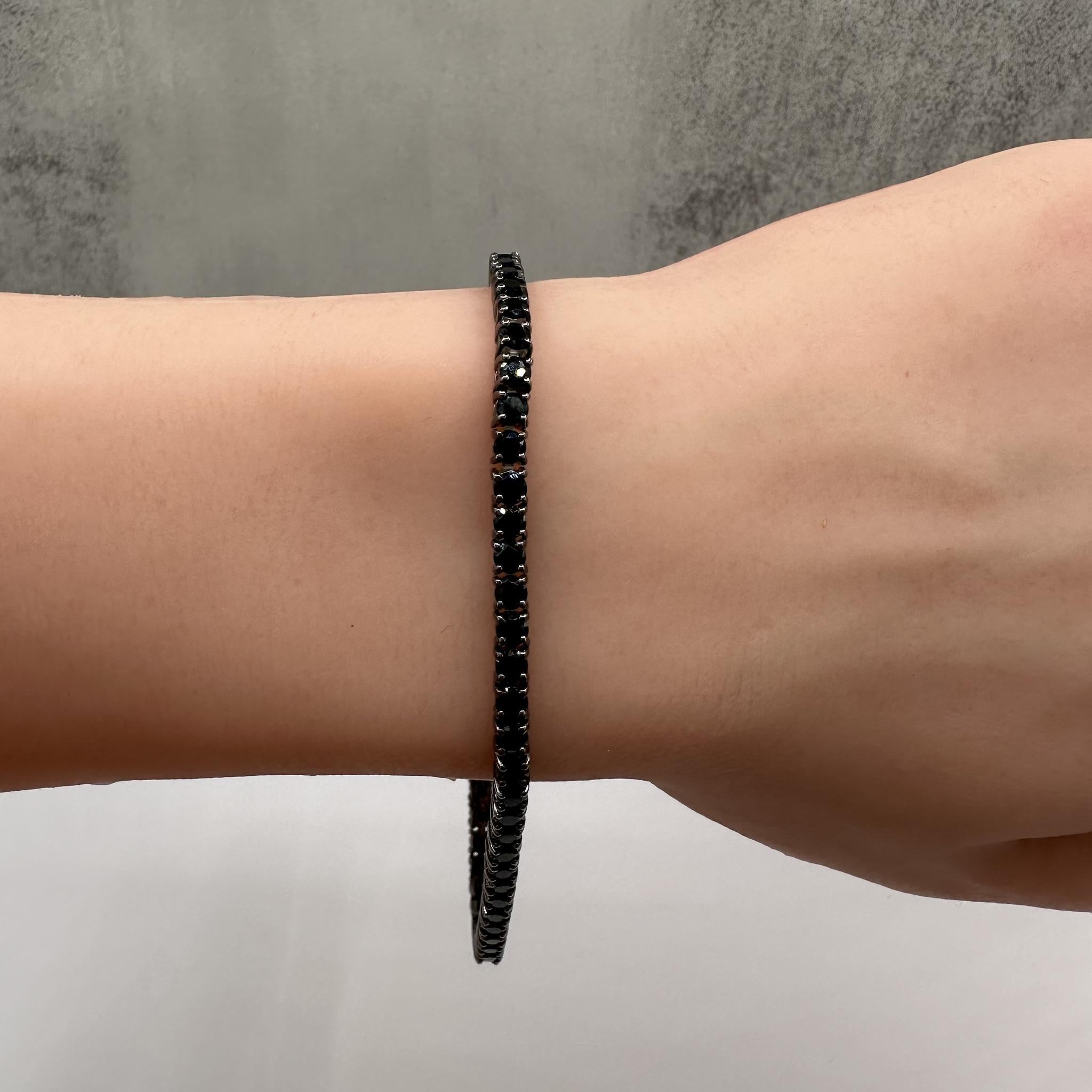 Black Spinel Bracelet in Sterling Silver – 8in, Black Rhodium, New