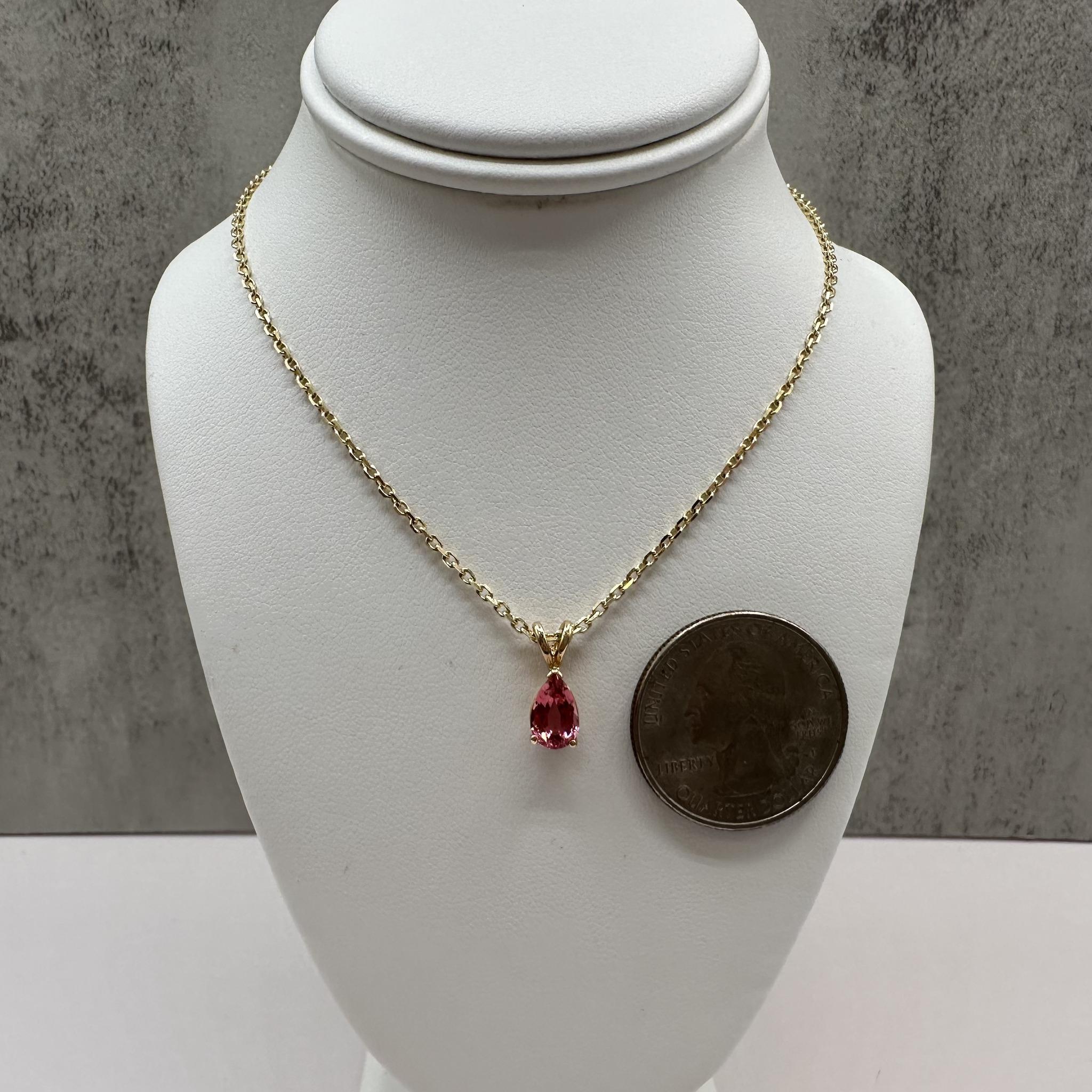 14K Yellow Gold Pink Tourmaline Solitaire Necklace 0.91ct 16in