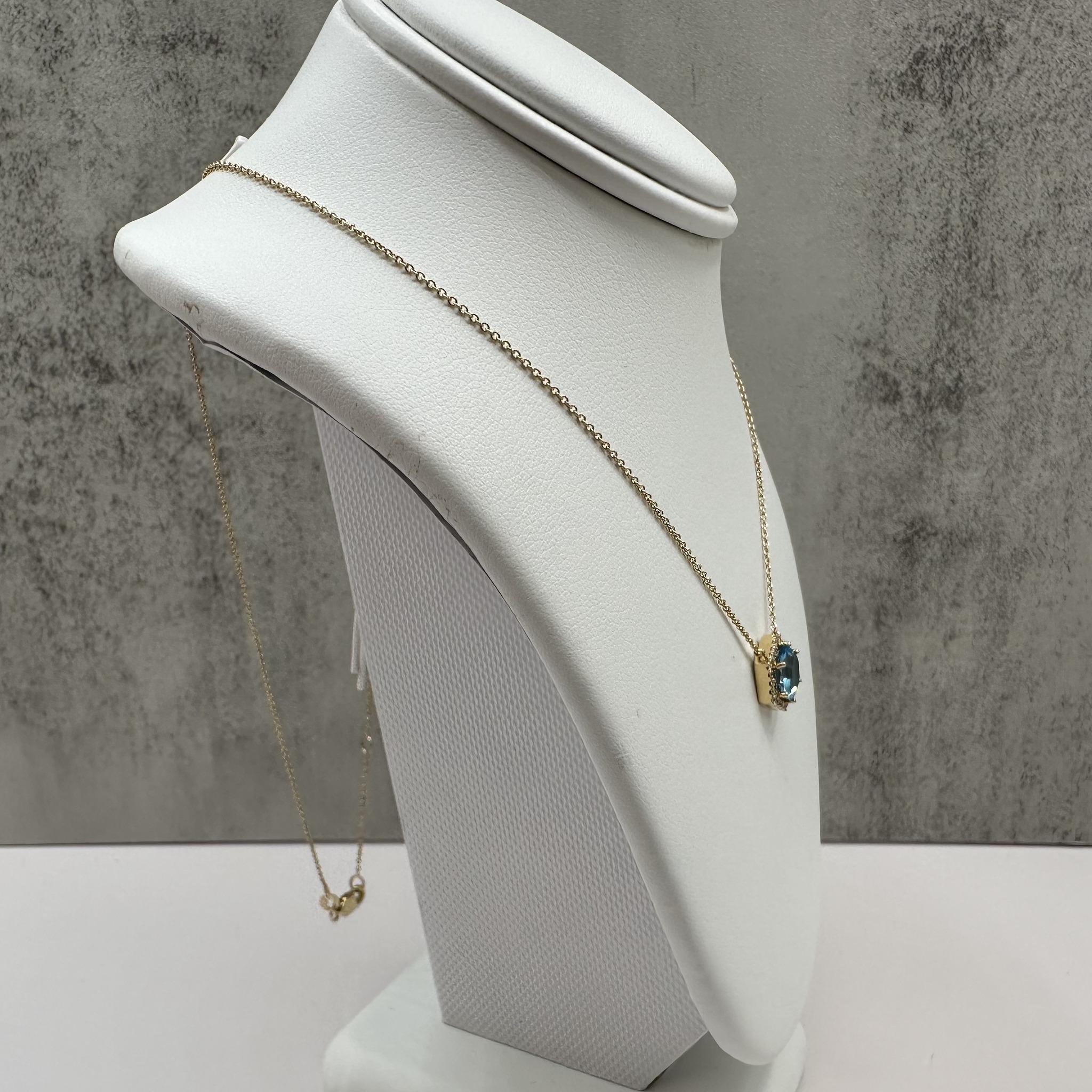 14K Yellow Gold Blue Topaz Diamond Necklace 1.62ct GH SI 18in