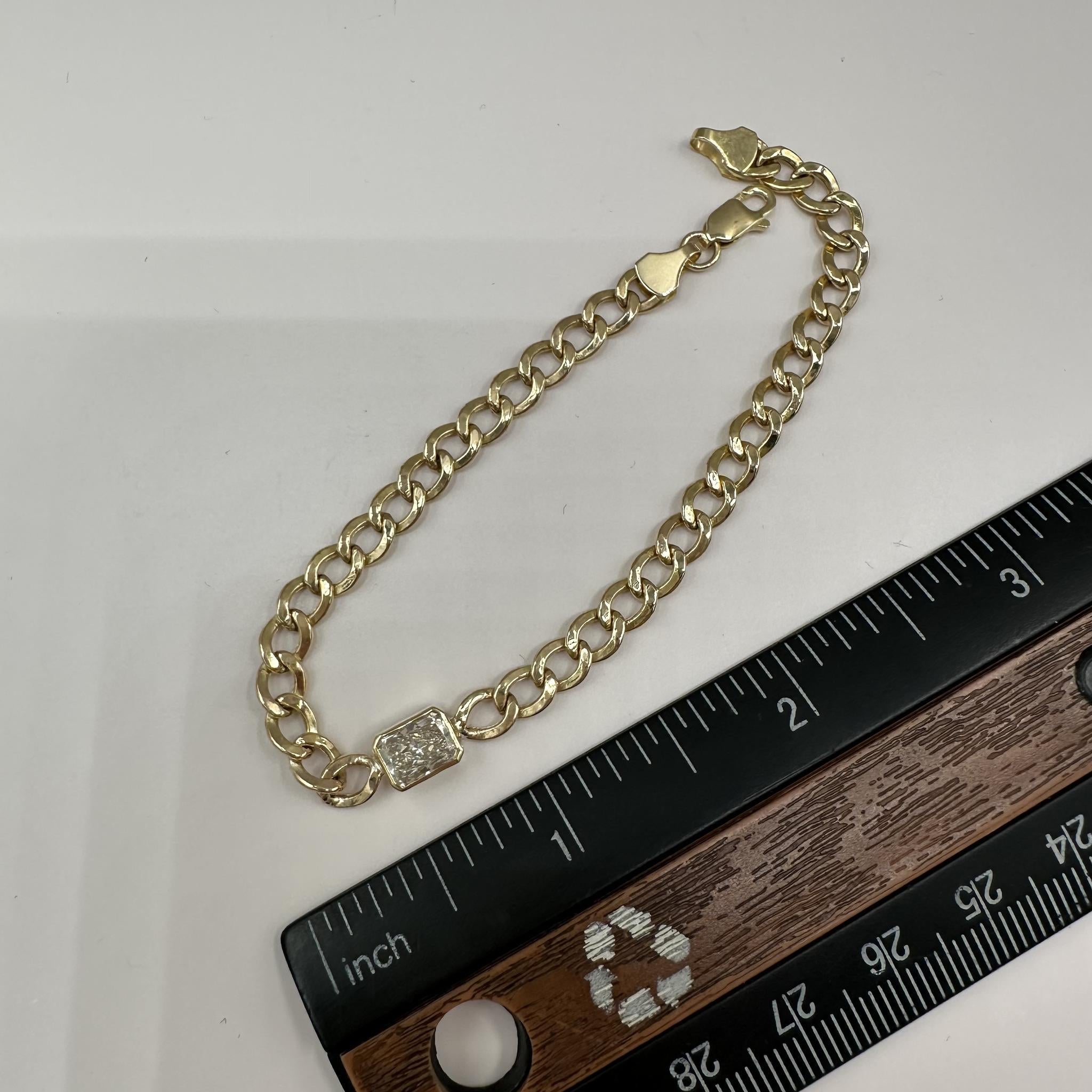 GIA Radiant Cut Diamond Bezel Bracelet 14kt Yellow Gold 1.00ct