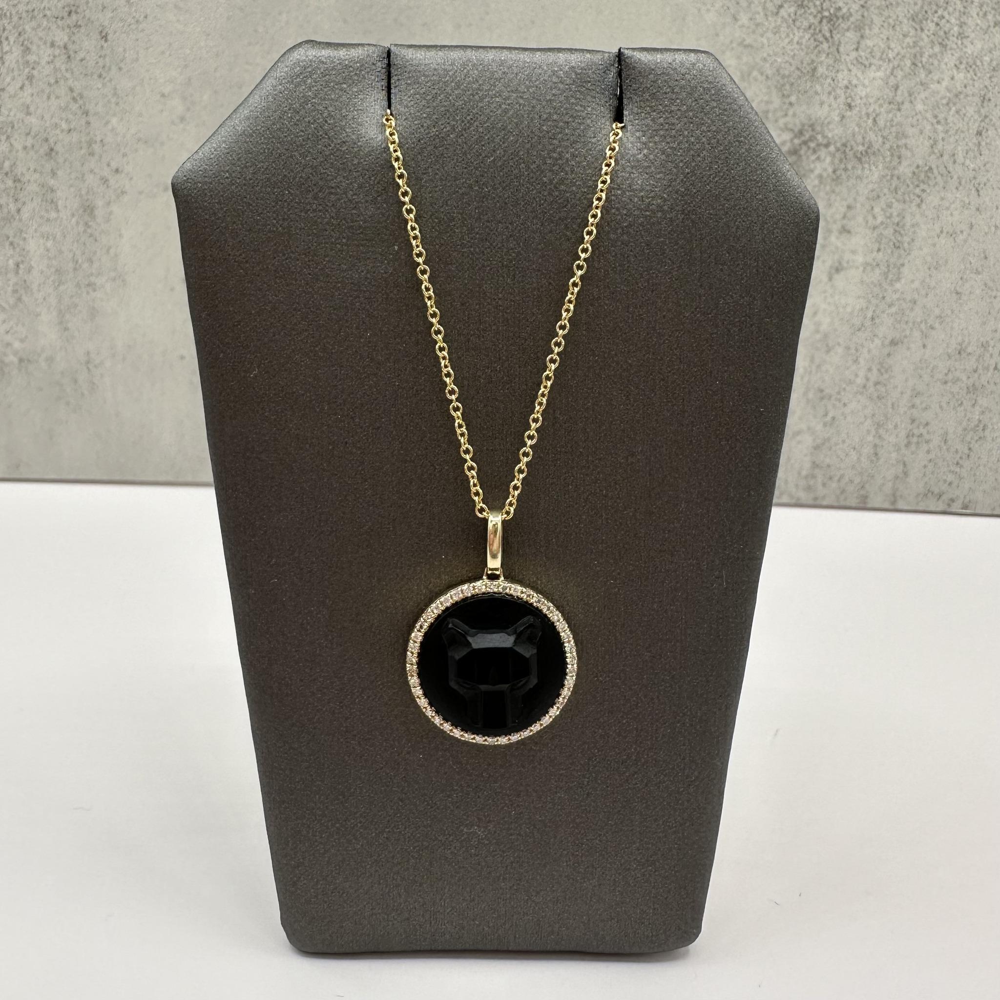 Effy 14K Yellow Gold Carved Onyx Diamond Necklace 0.16ct NWT 18”