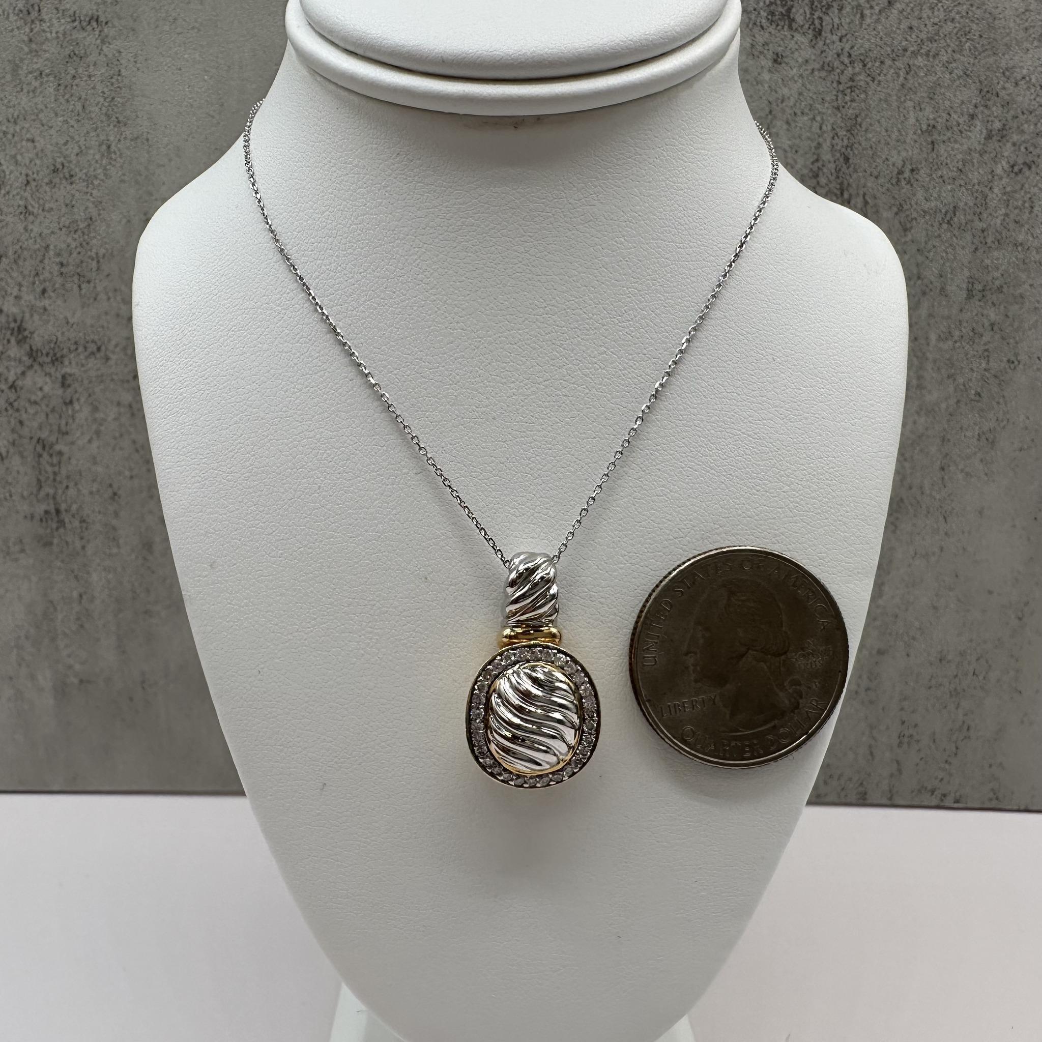 14K Two Tone Gold Natural Diamond Pendant Necklace 0.33ct Viducci