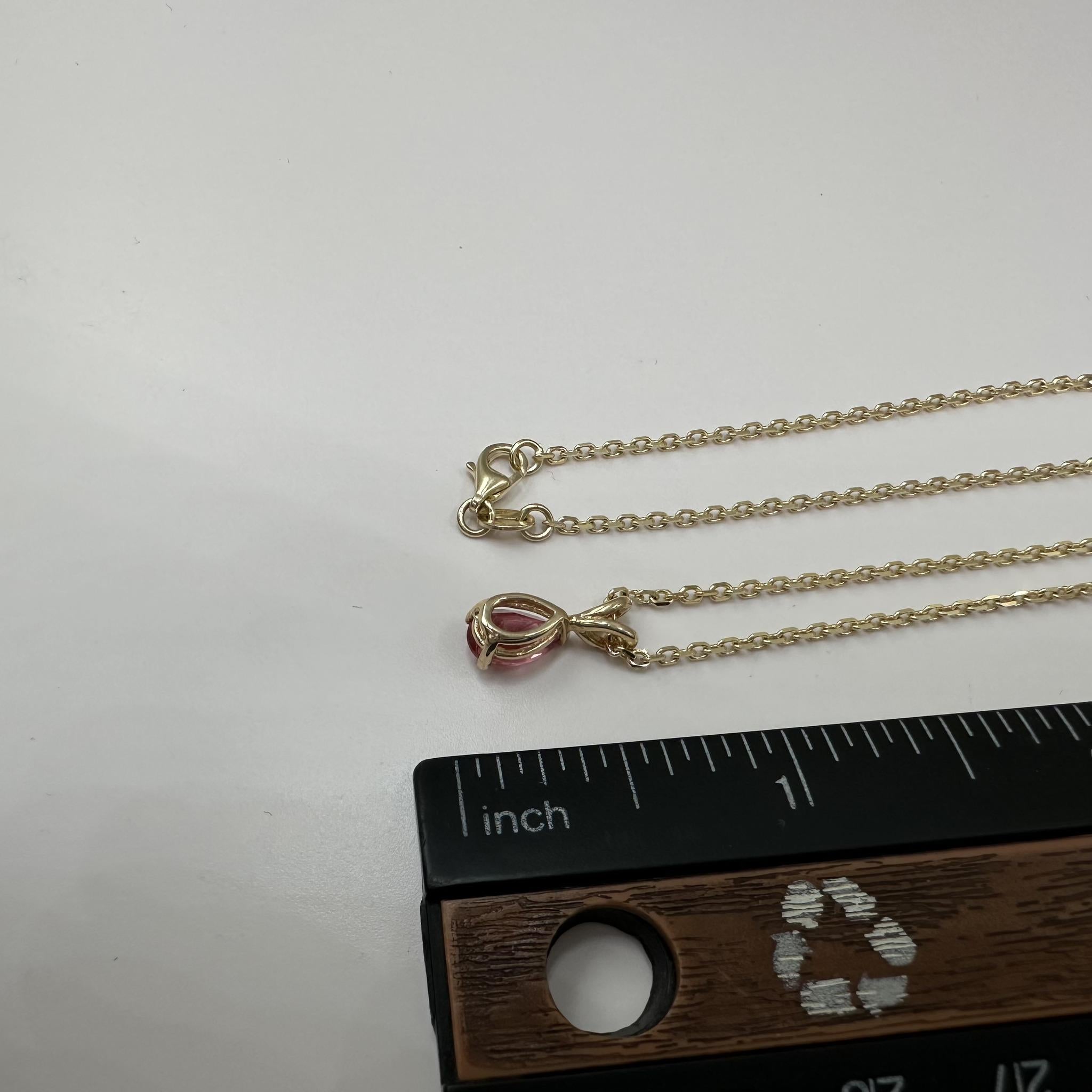 14K Yellow Gold Pink Tourmaline Solitaire Necklace 0.91ct 16in