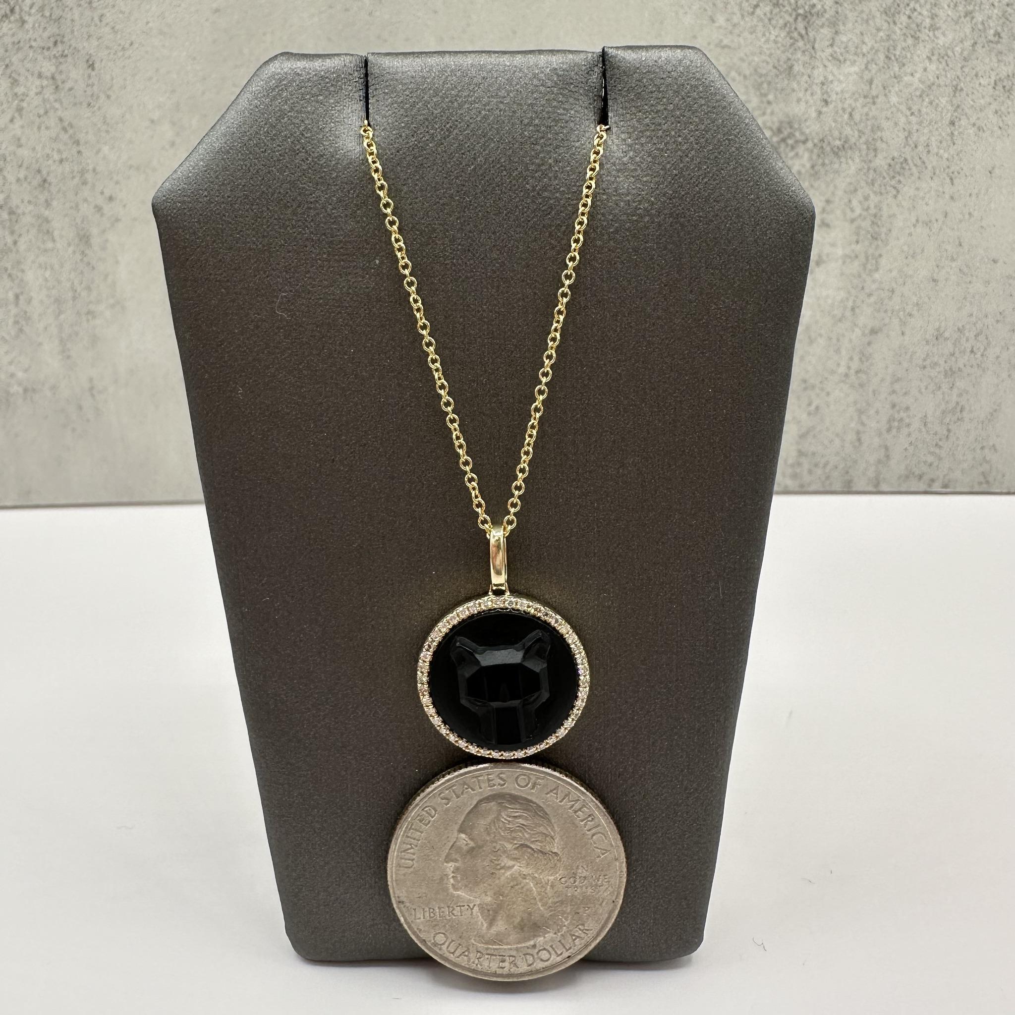 Effy 14K Yellow Gold Carved Onyx Diamond Necklace 0.16ct NWT 18”