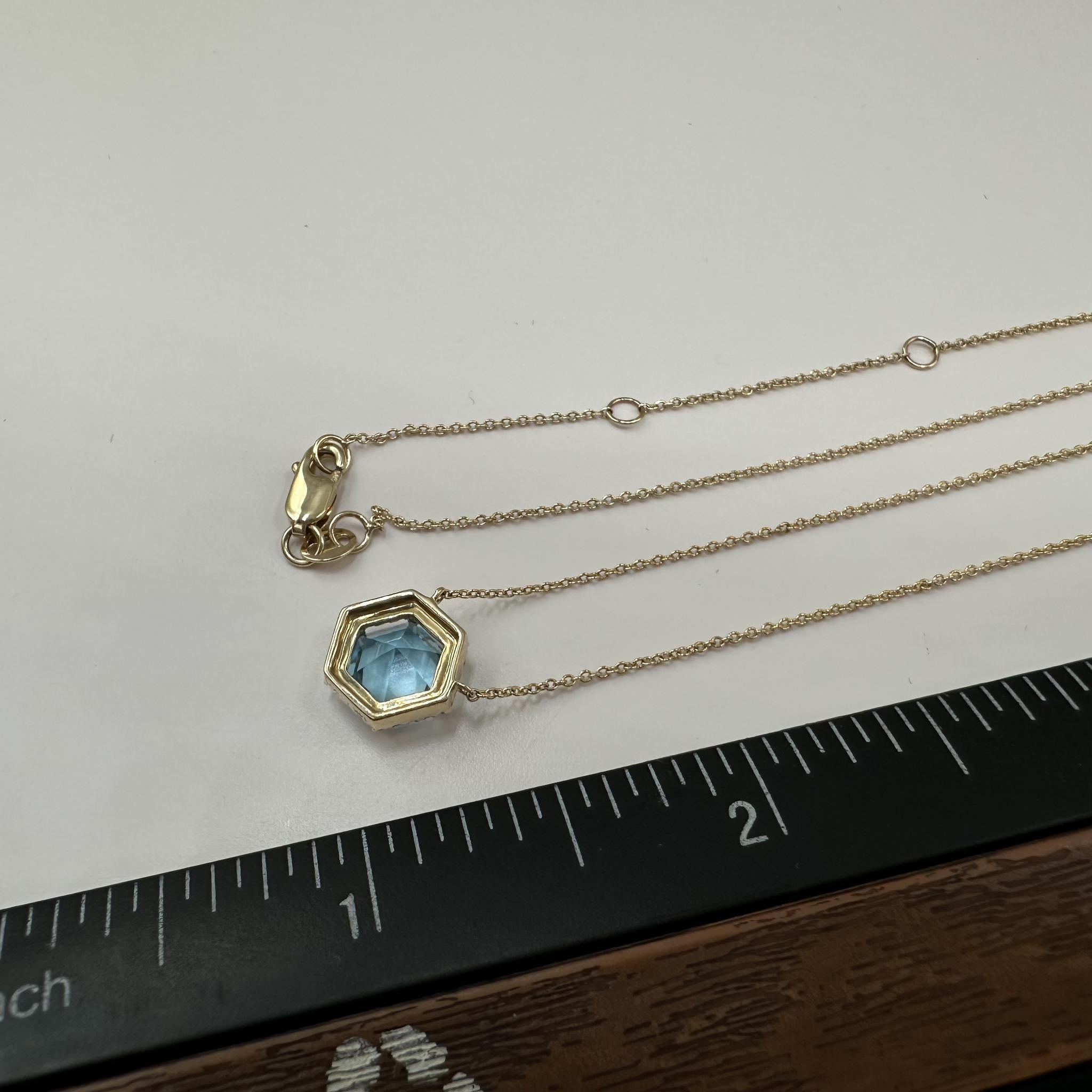 14K Yellow Gold Blue Topaz Diamond Necklace 1.62ct GH SI 18in