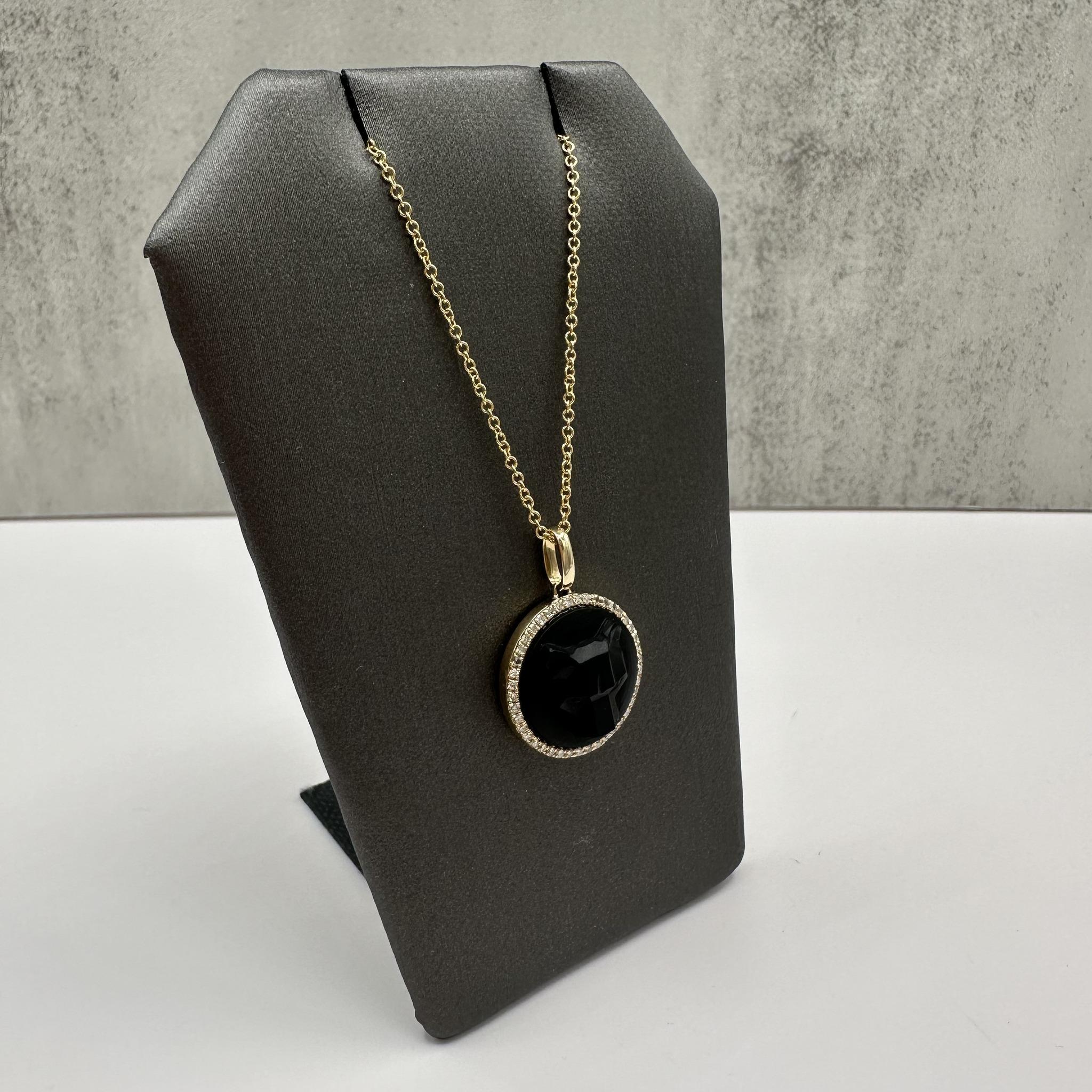 Effy 14K Yellow Gold Carved Onyx Diamond Necklace 0.16ct NWT 18”
