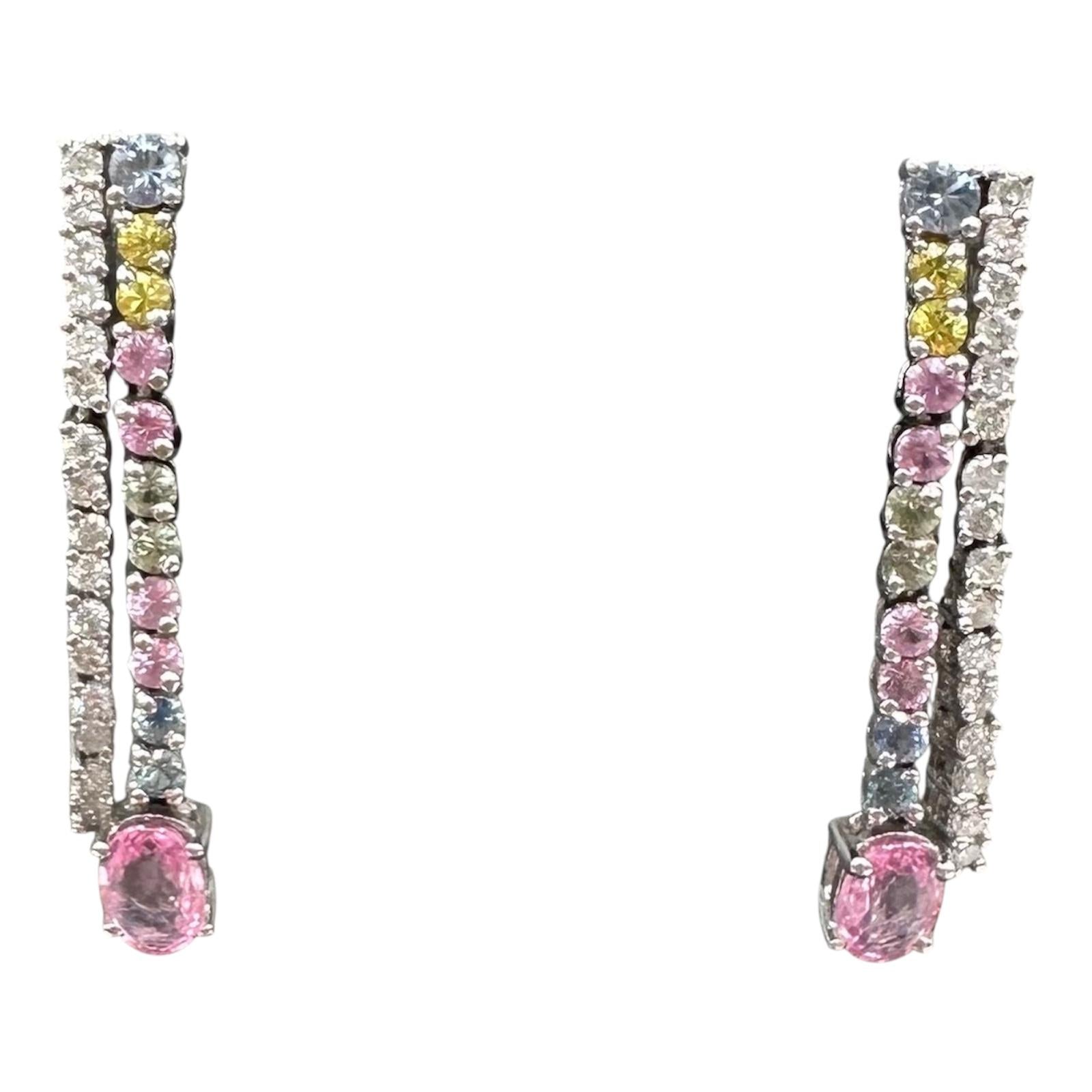Diamond and Gemstone Drop Earrings in 14kt White Gold – 0.16ctw