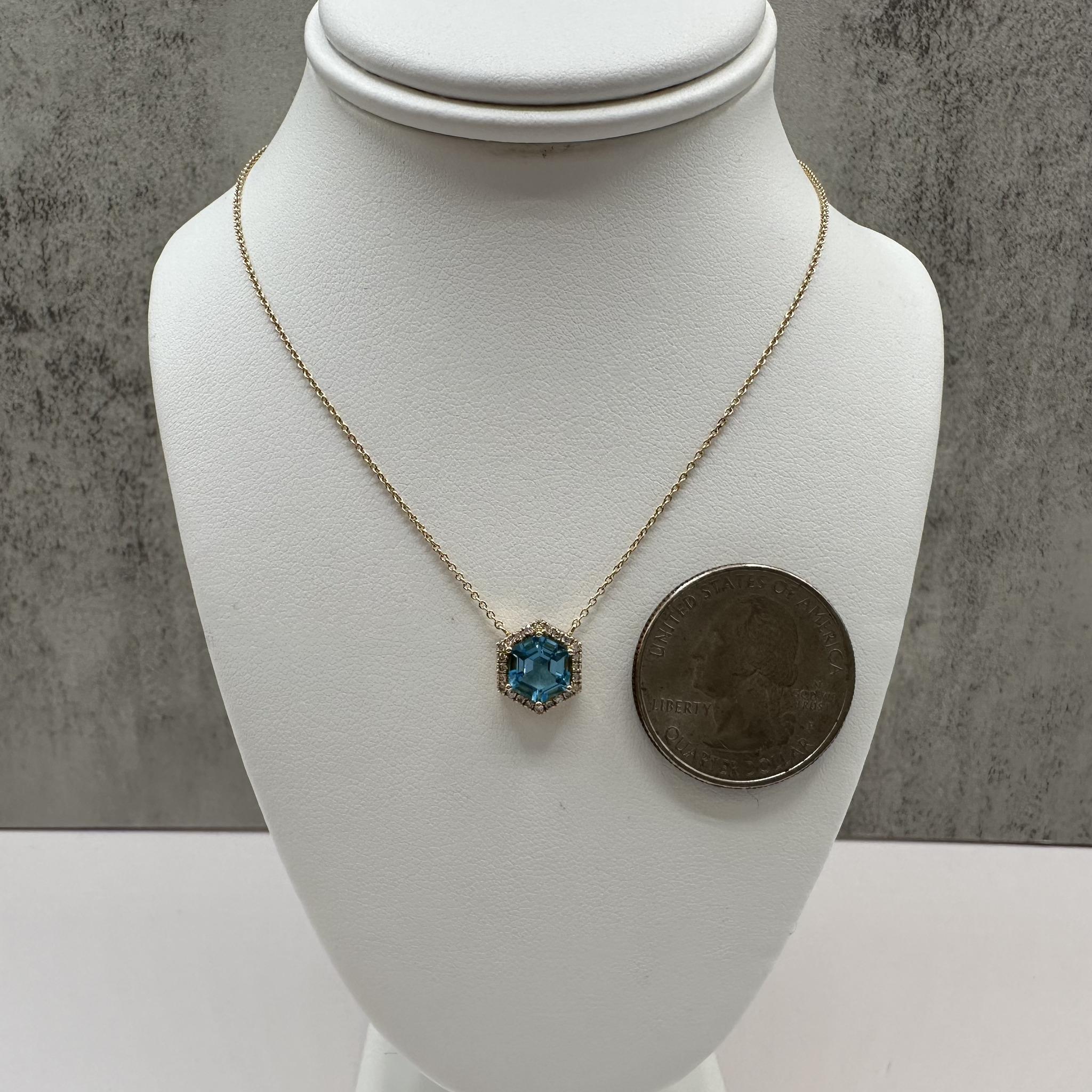 14K Yellow Gold Blue Topaz Diamond Necklace 1.62ct GH SI 18in