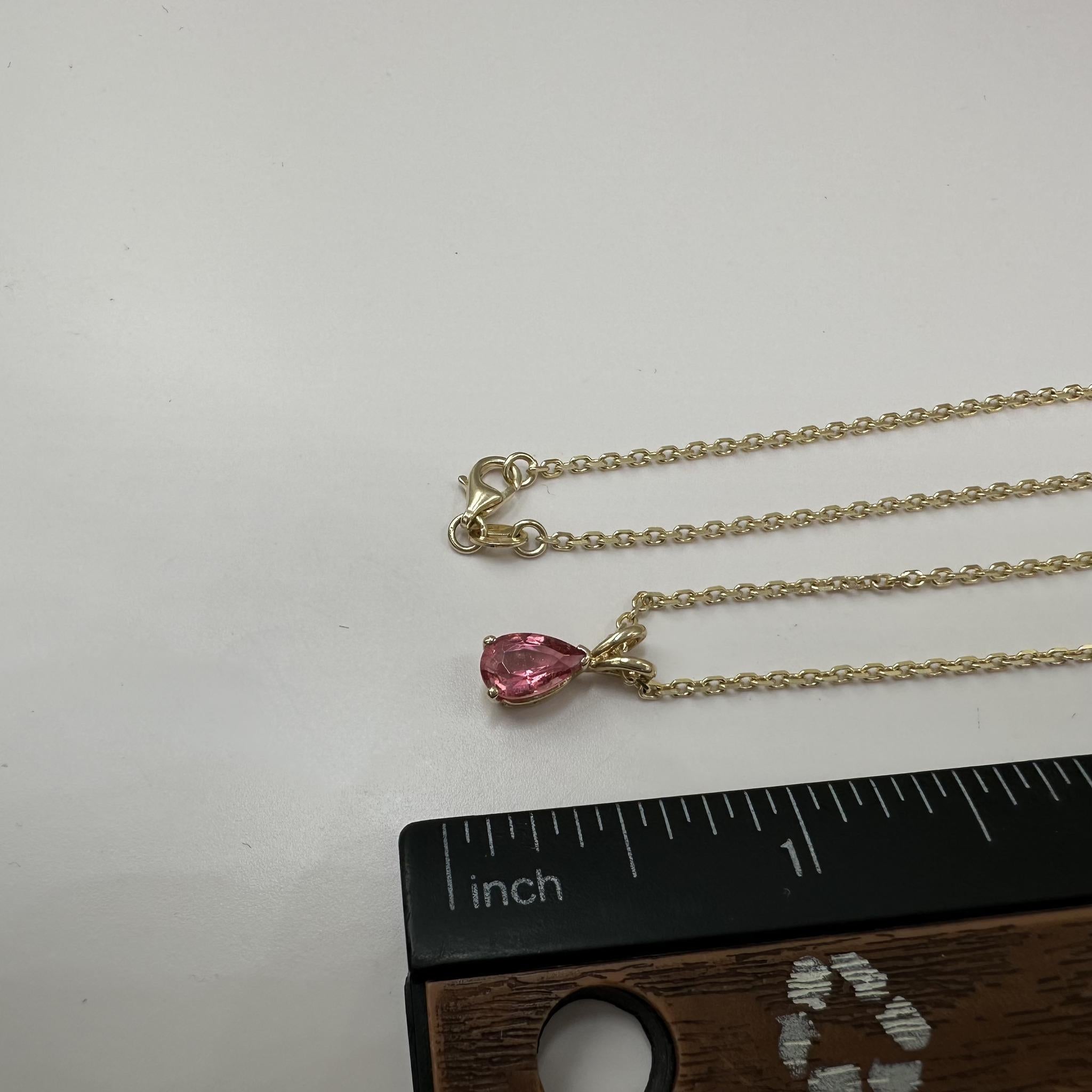 14K Yellow Gold Pink Tourmaline Solitaire Necklace 0.91ct 16in
