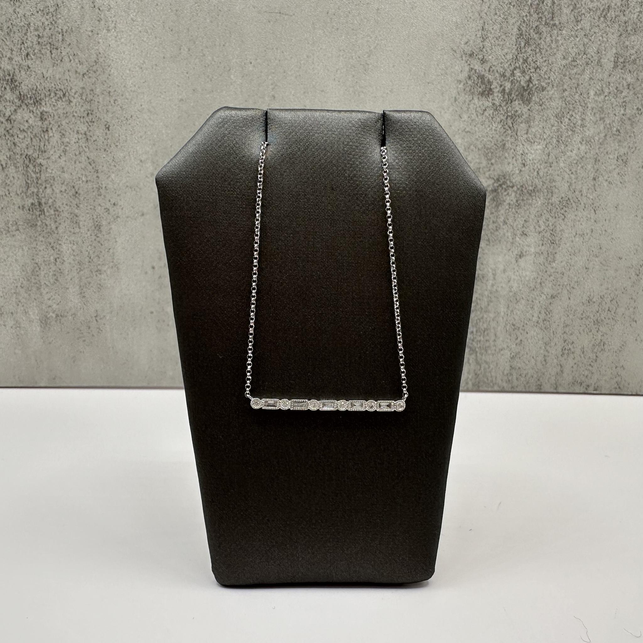 18K White Gold Diamond Bar Necklace 0.15ct GH VS Baguette 18 Inch