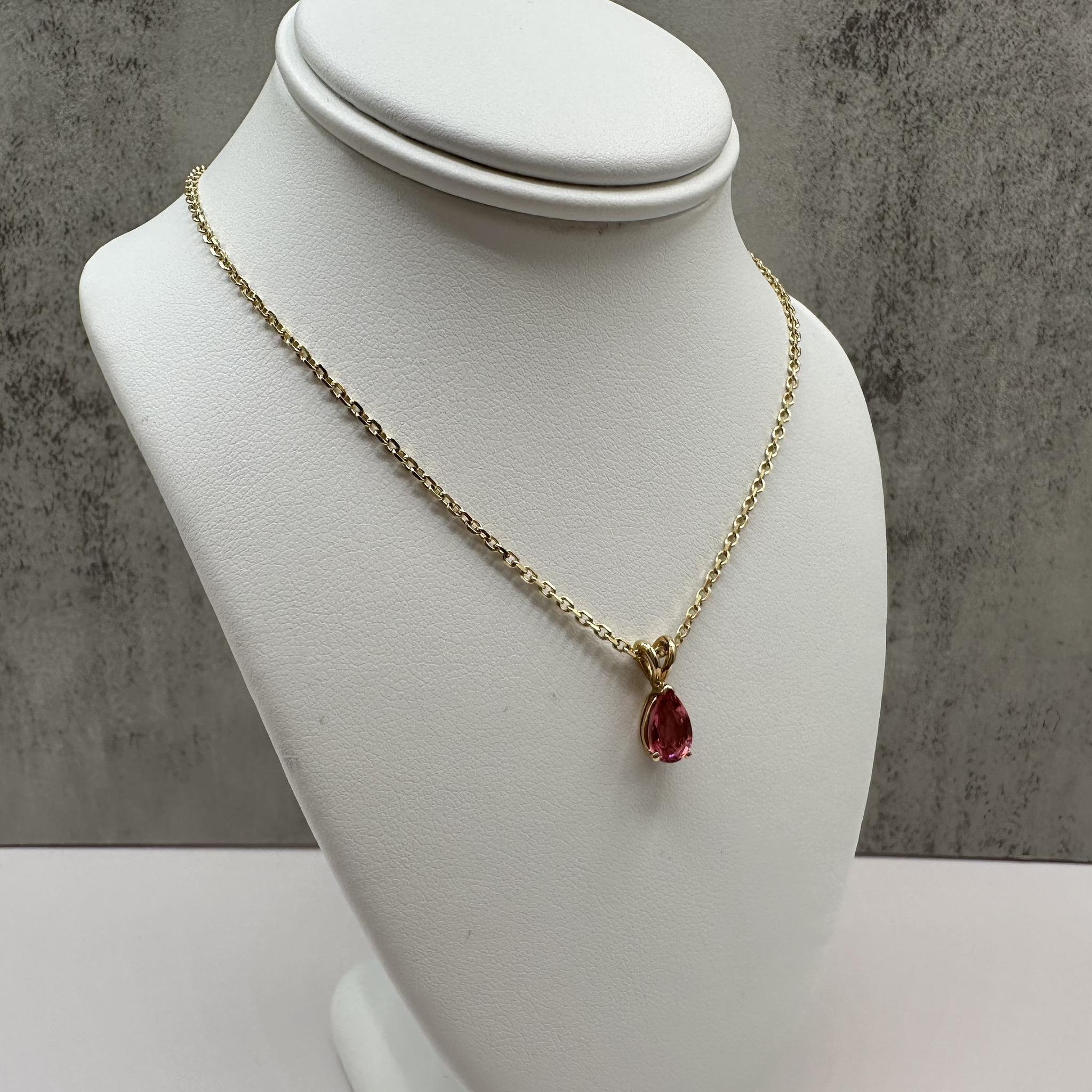 14K Yellow Gold Pink Tourmaline Solitaire Necklace 0.91ct 16in
