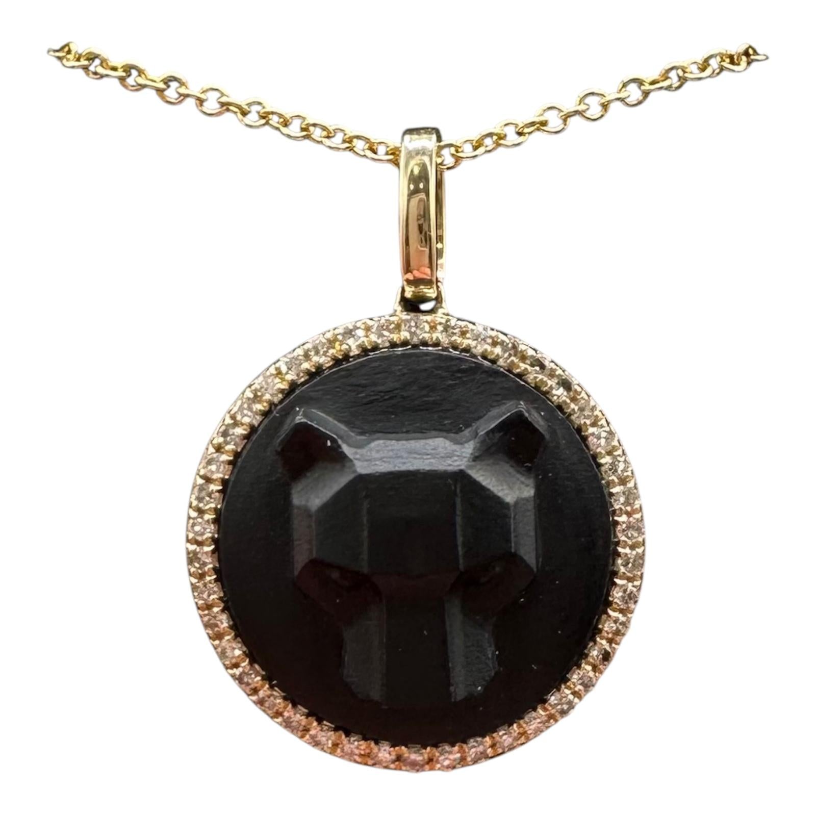 Effy 14K Yellow Gold Carved Onyx Diamond Necklace 0.16ct NWT 18”