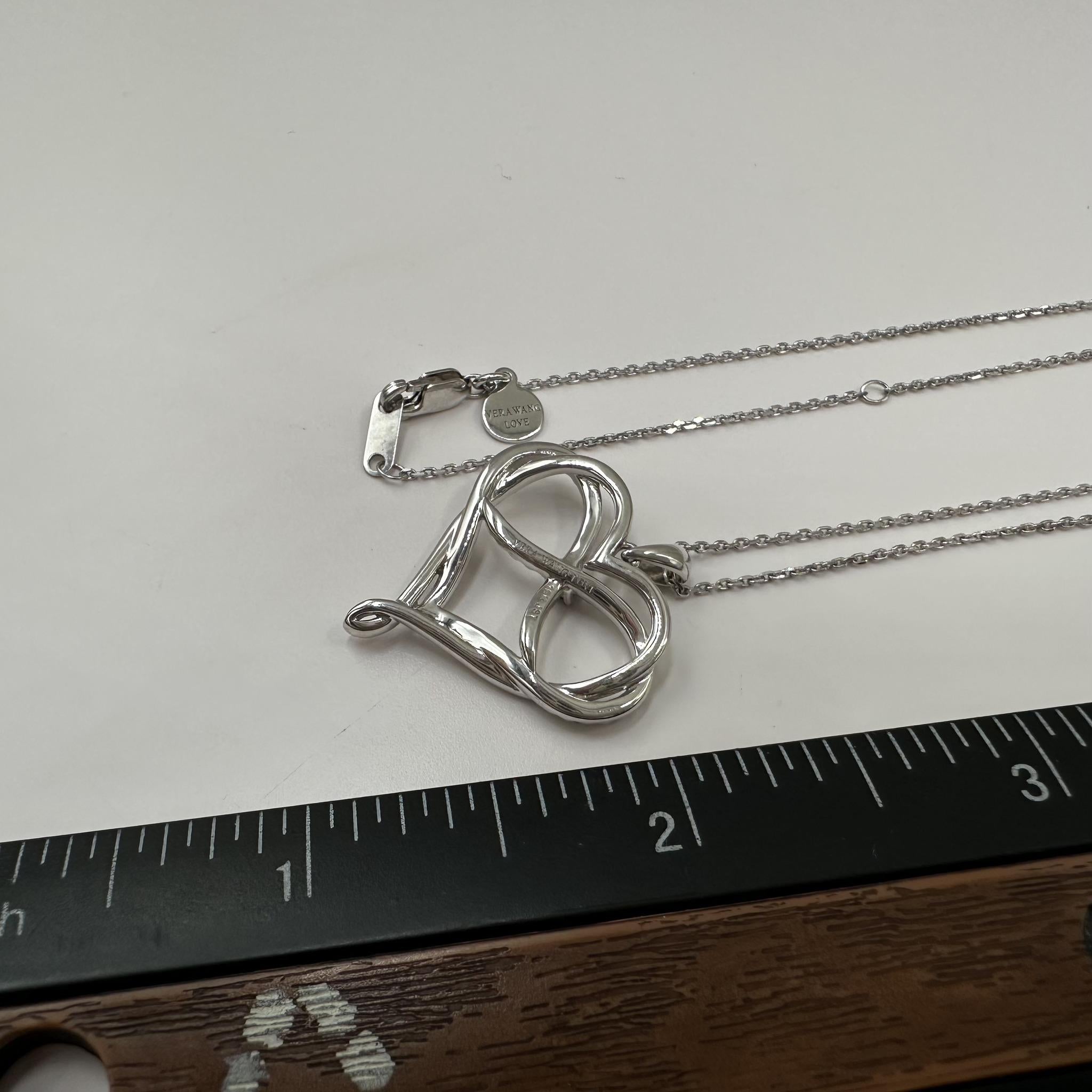 Vera Wang Love 10K White Gold Diamond Sapphire Heart Necklace 0.34ct