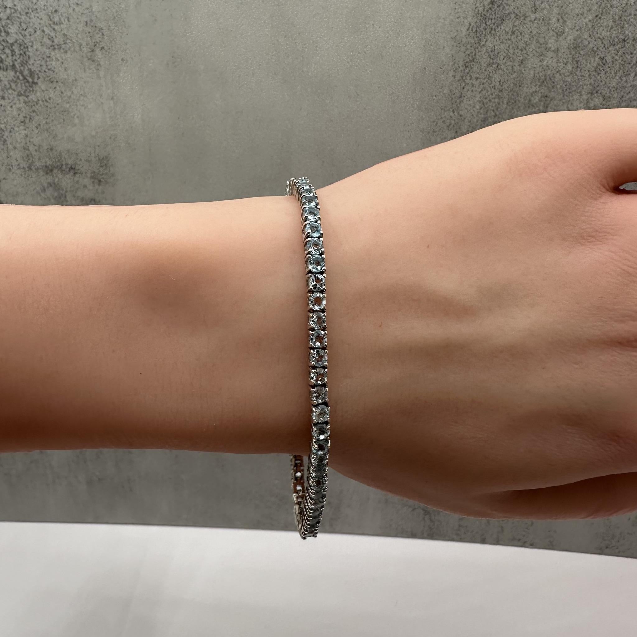 Aquamarine Tennis Bracelet Sterling Silver 3mm 7.5in New