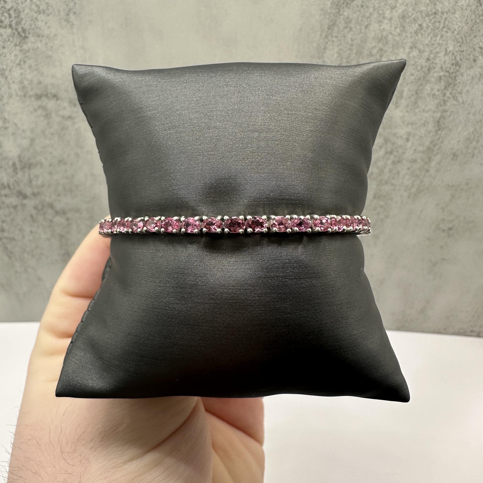Pink Tourmaline Tennis Bracelet Sterling Silver 3mm Oval 7in 10.7g New