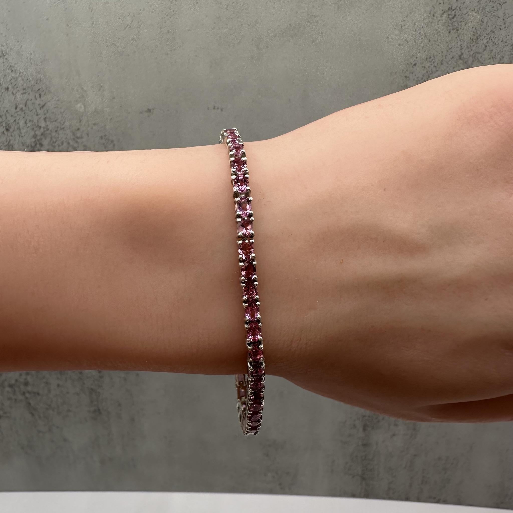 Pink Tourmaline Tennis Bracelet Sterling Silver 3mm Oval 7in 10.7g New