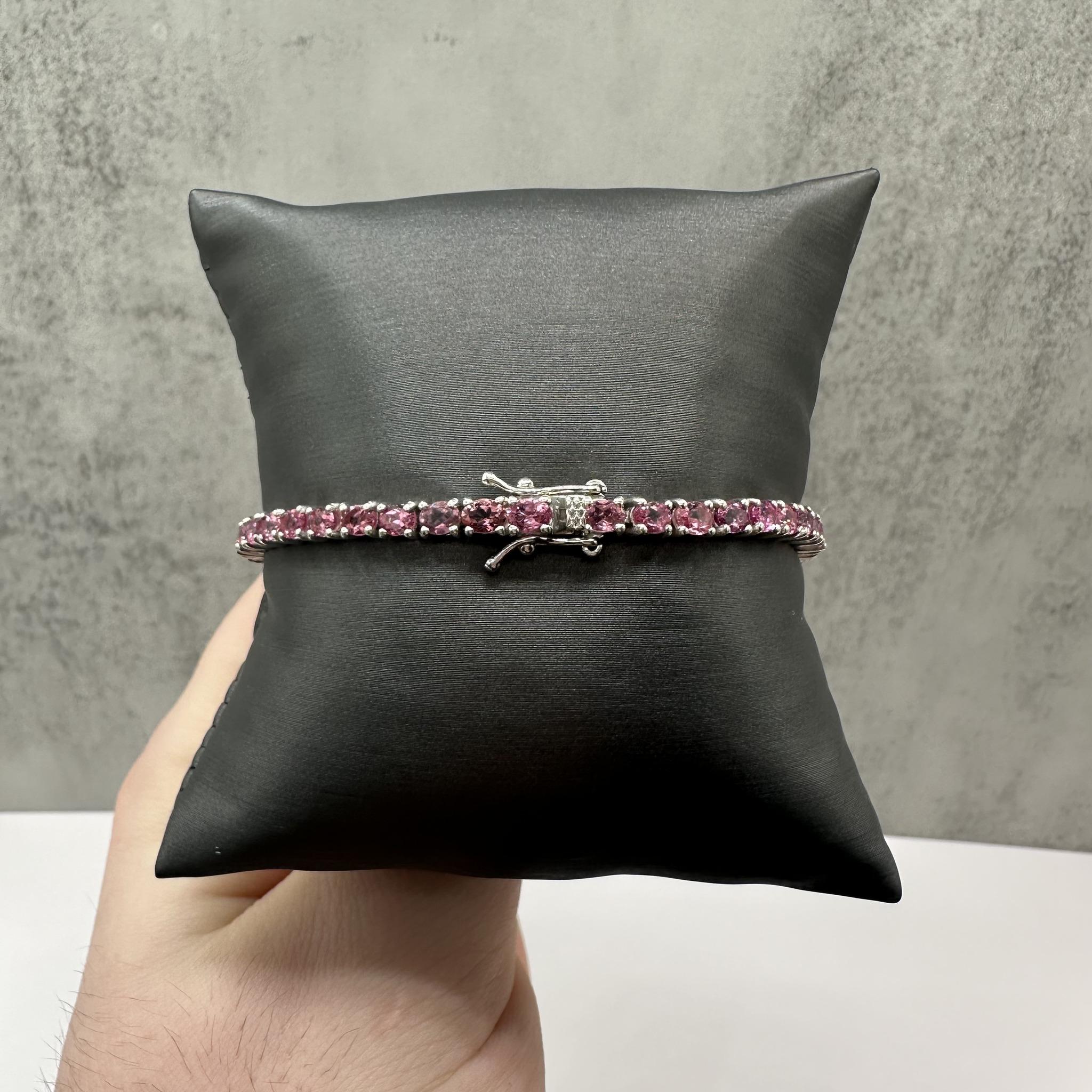 Pink Tourmaline Tennis Bracelet Sterling Silver 3mm Oval 7in 10.7g New