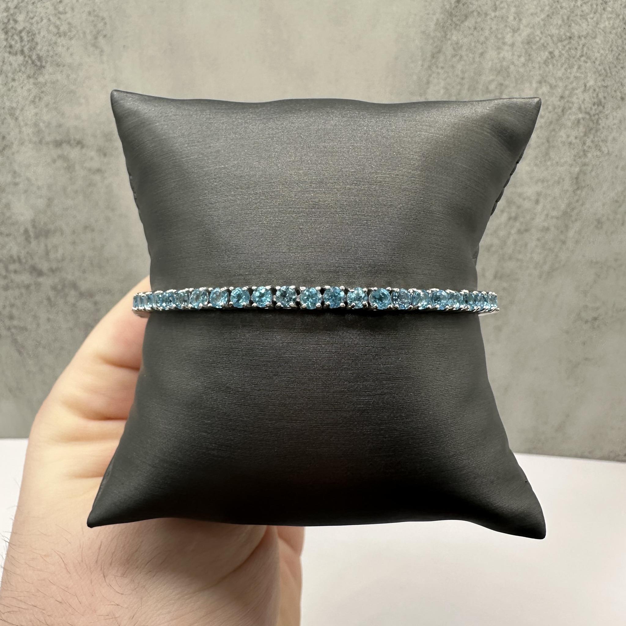 Blue Topaz Tennis Bracelet Sterling Silver 3mm 7.5in New