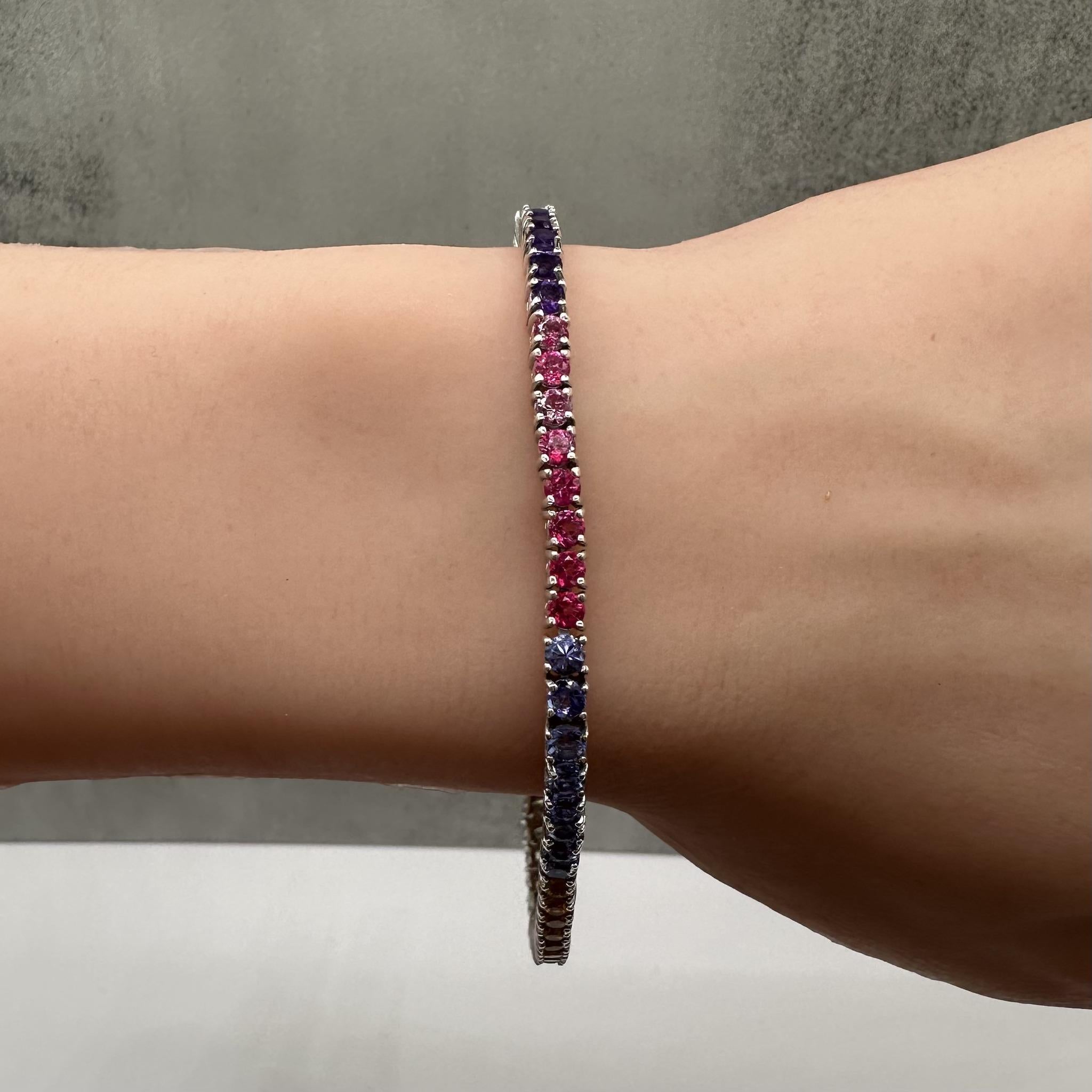 Multi Gemstone Tennis Bracelet Sterling Silver 3mm 7.5in 12g New