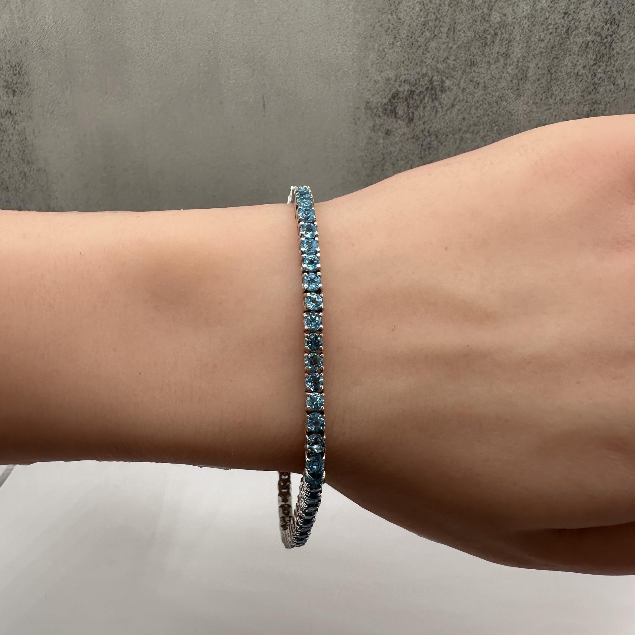 Blue Topaz Tennis Bracelet Sterling Silver 3mm 7.5in New