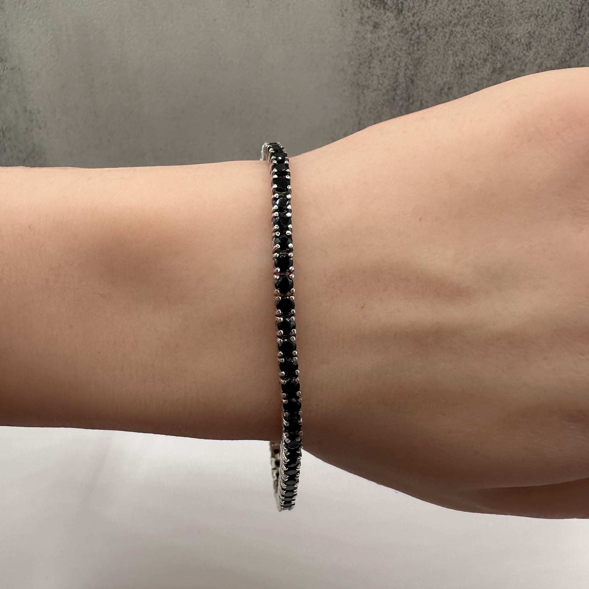 Black Spinel Tennis Bracelet Sterling Silver 3mm 7.5in New