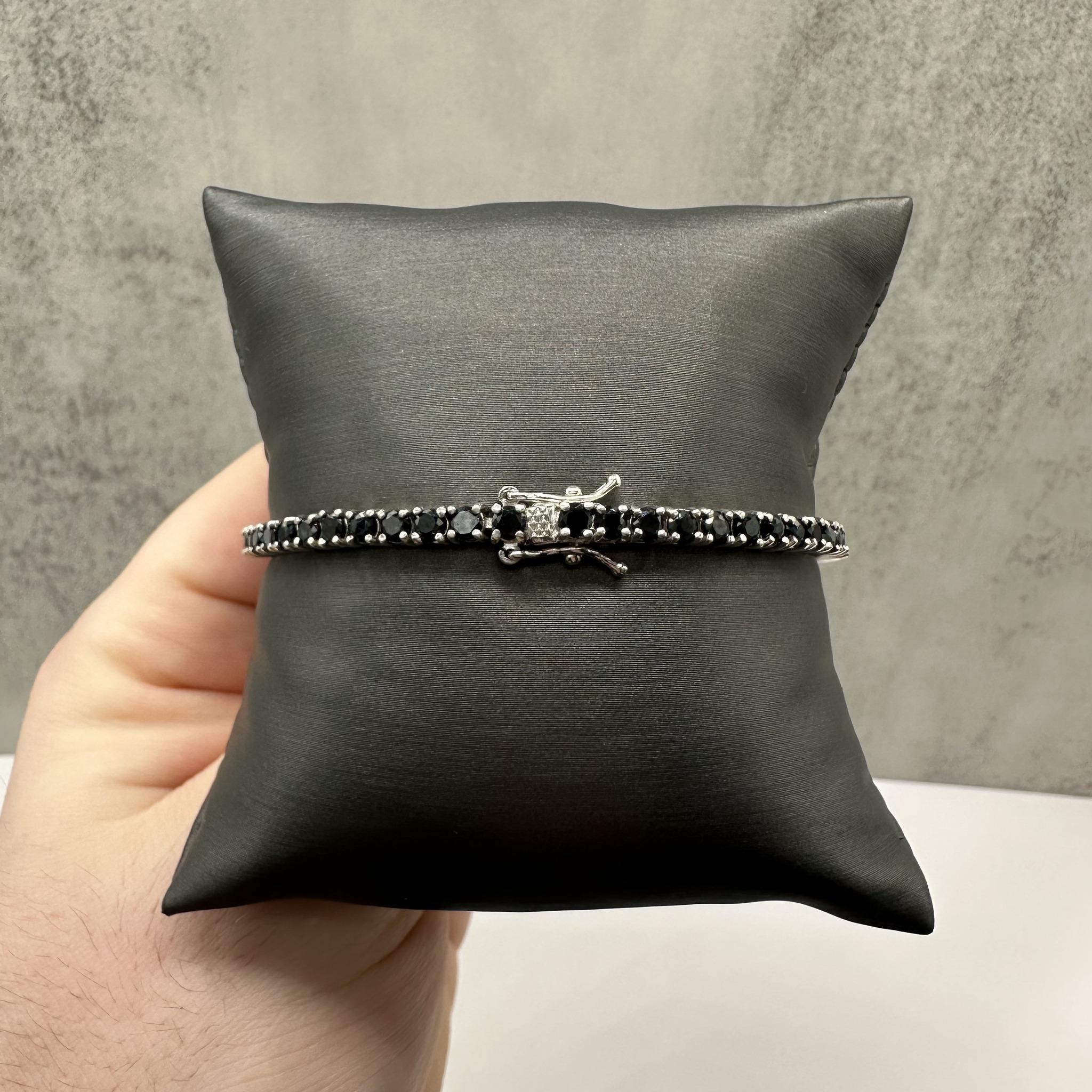 Black Spinel Tennis Bracelet Sterling Silver 3mm 7.5in New