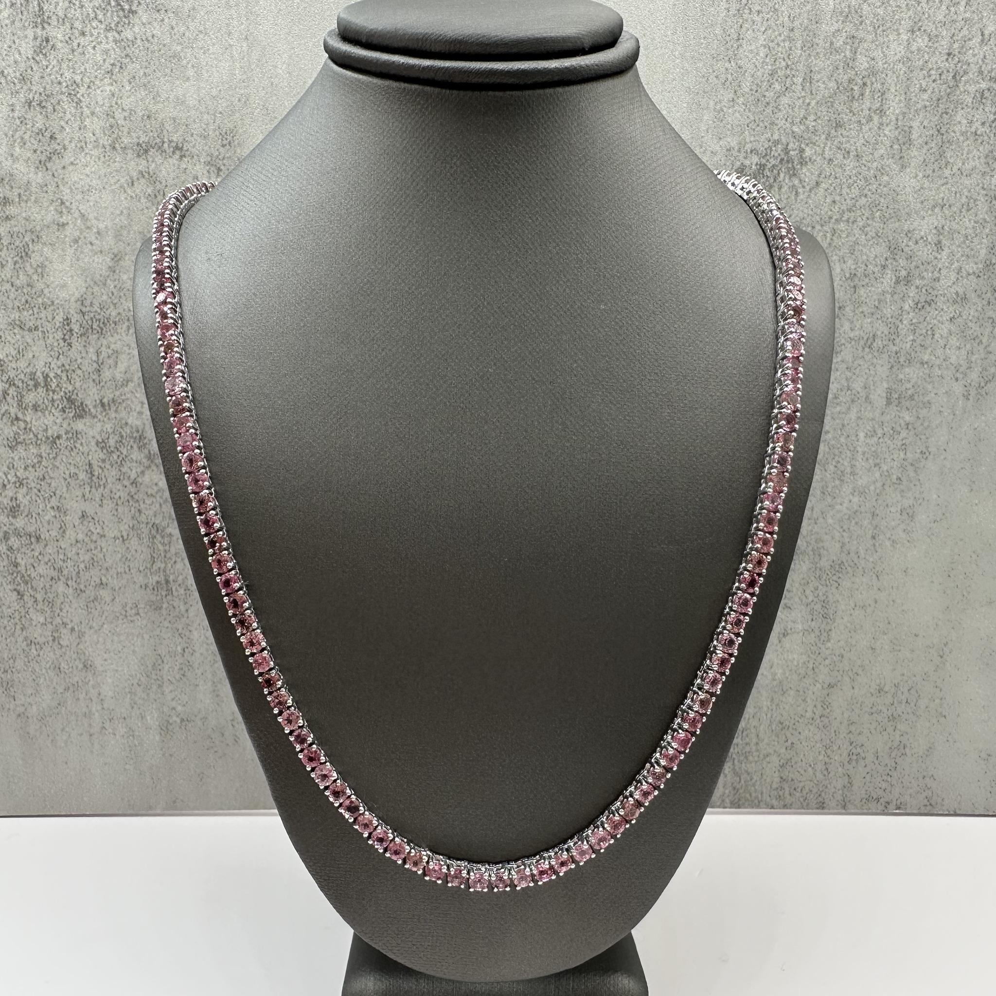 Pink Tourmaline Tennis Necklace Sterling Silver 3mm 18in 28.3g New
