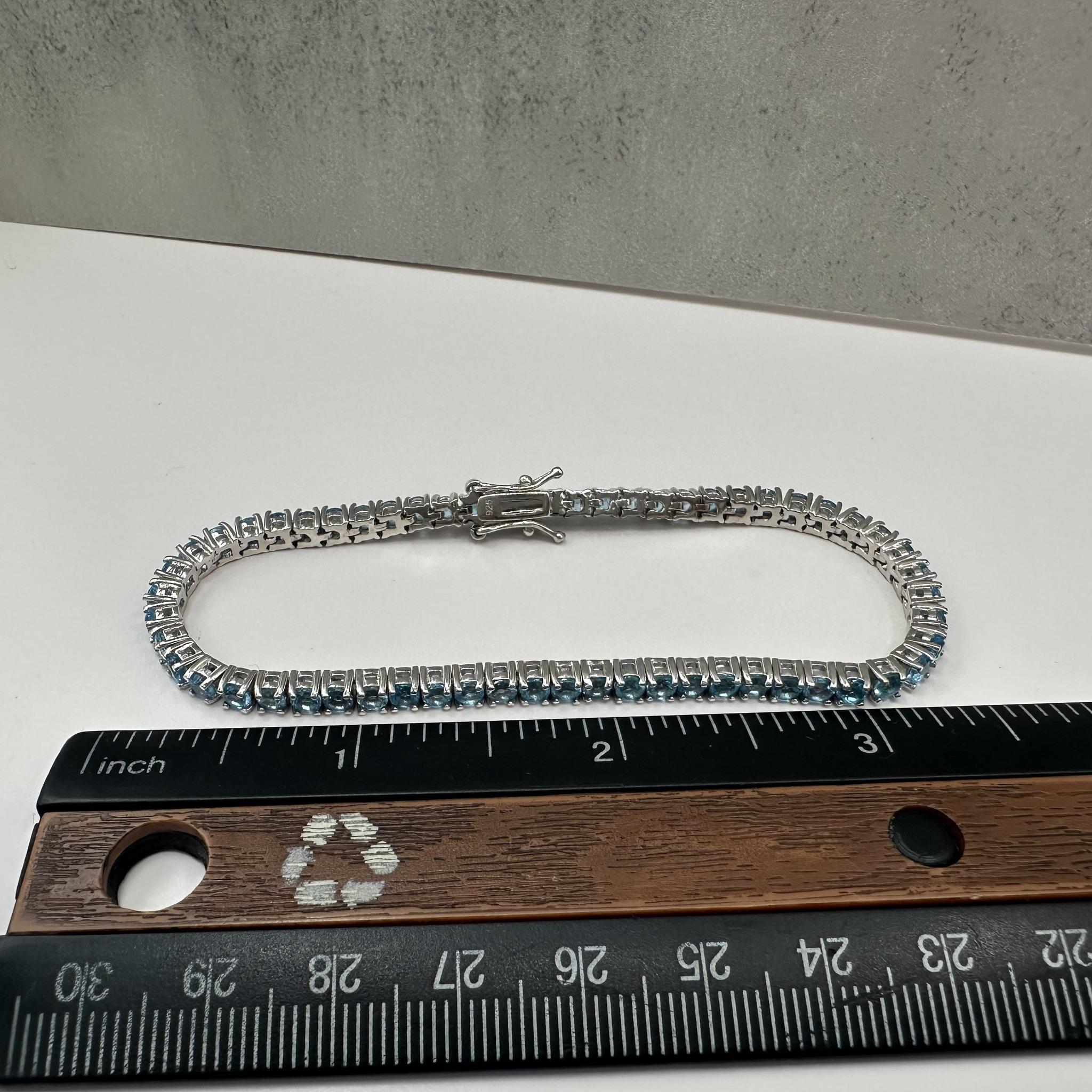 Blue Topaz Tennis Bracelet Sterling Silver 3mm 7.5in New