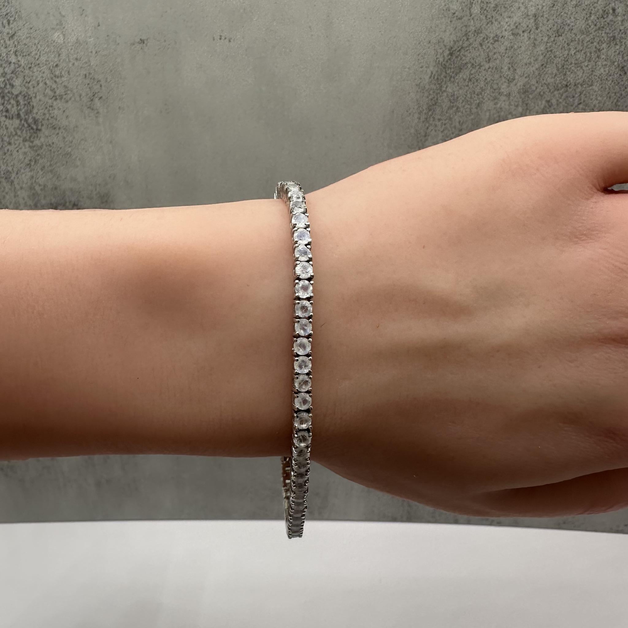 Moonstone Tennis Bracelet Sterling Silver 3mm 7.5in 12.2g New
